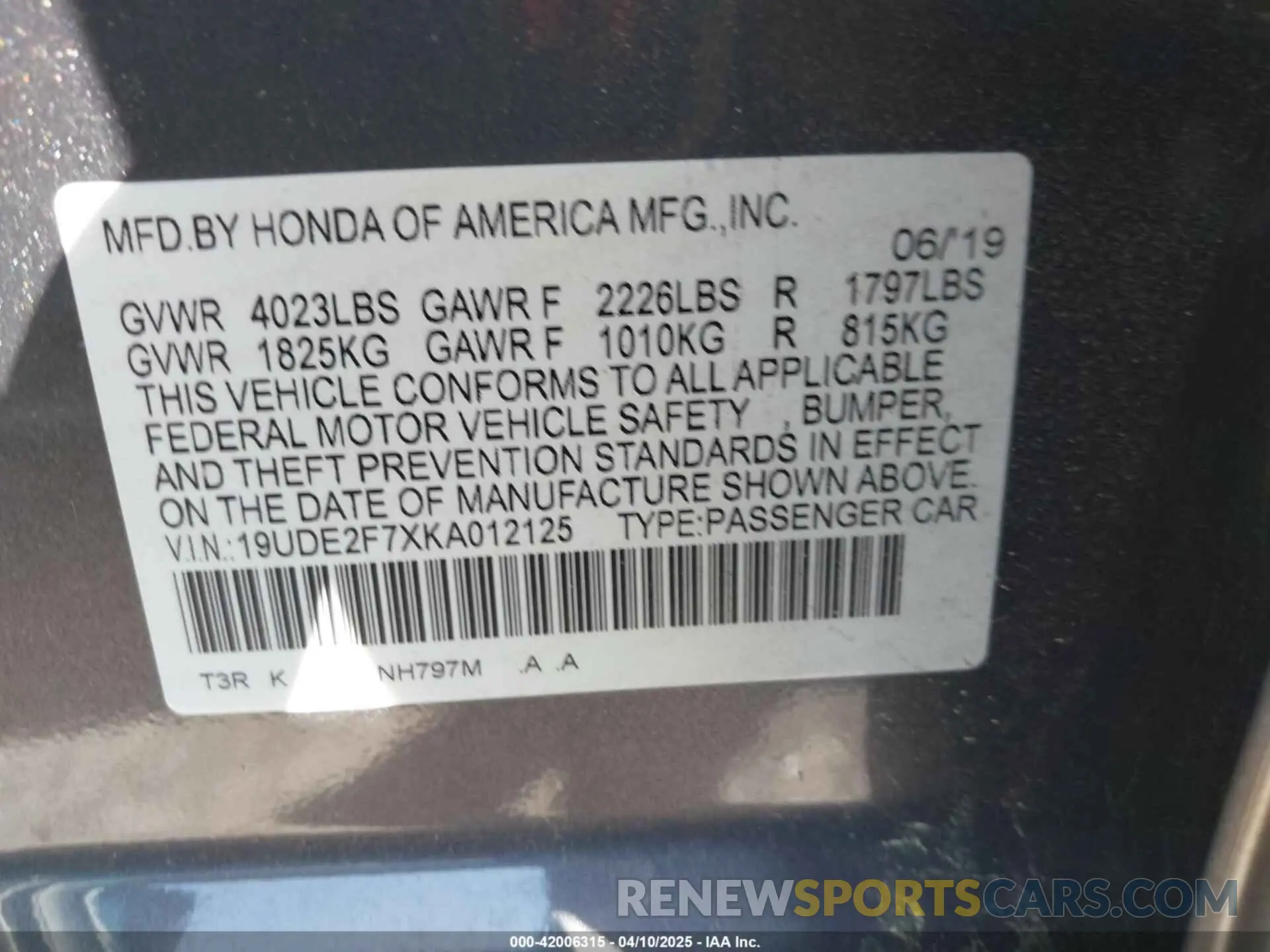 9 fotografías del automóvil dañado 19UDE2F7XKA012125 ACURA ILX 2019