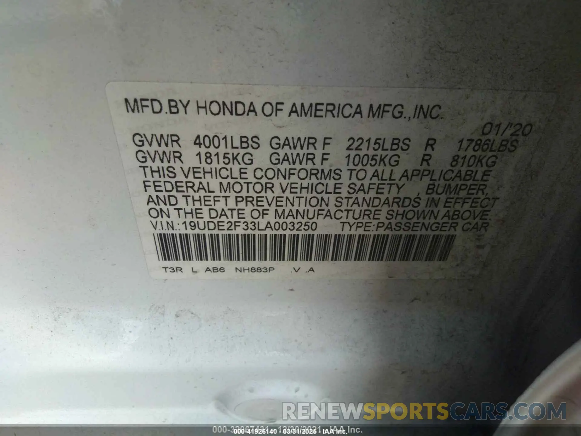 9 fotografías del automóvil dañado 19UDE2F33LA003250 ACURA ILX 2020