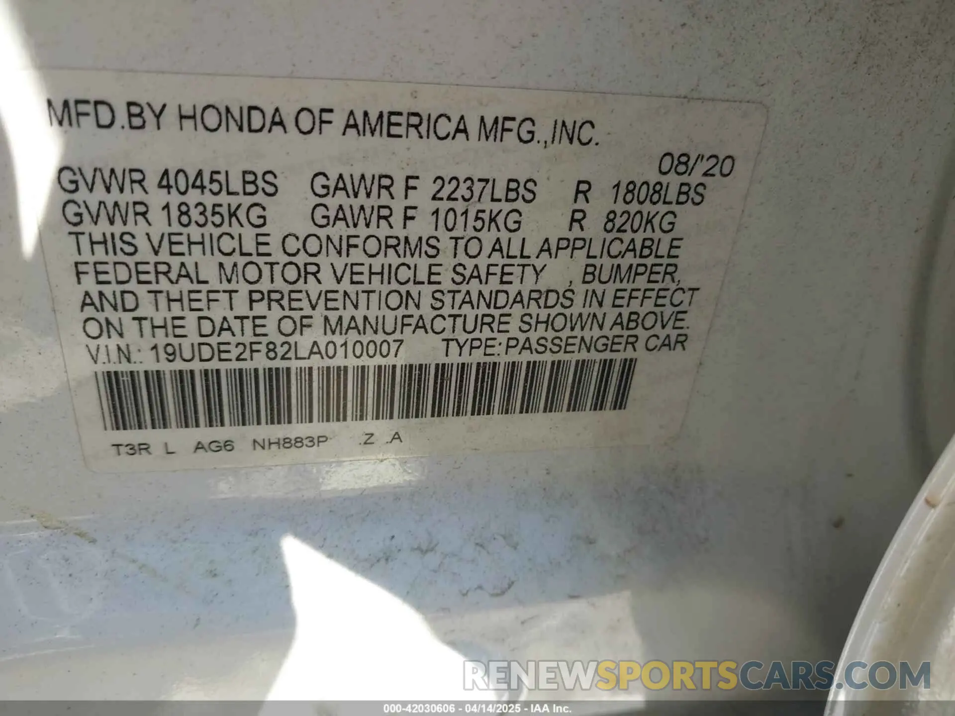 9 fotografías del automóvil dañado 19UDE2F82LA010007 ACURA ILX 2020