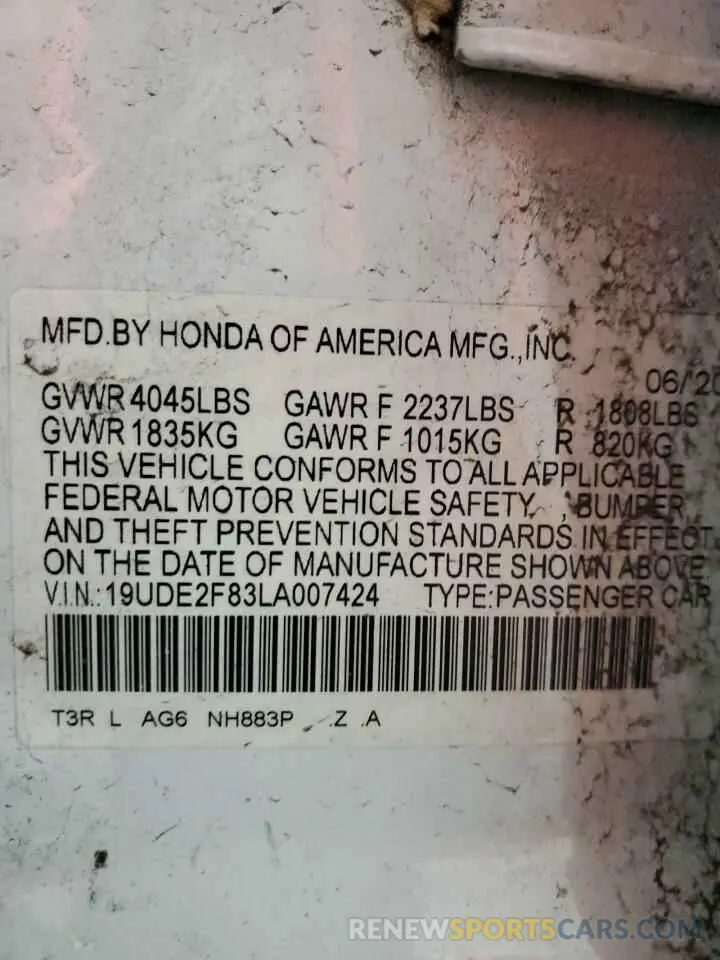 12 fotografías del automóvil dañado 19UDE2F83LA007424 ACURA ILX 2020