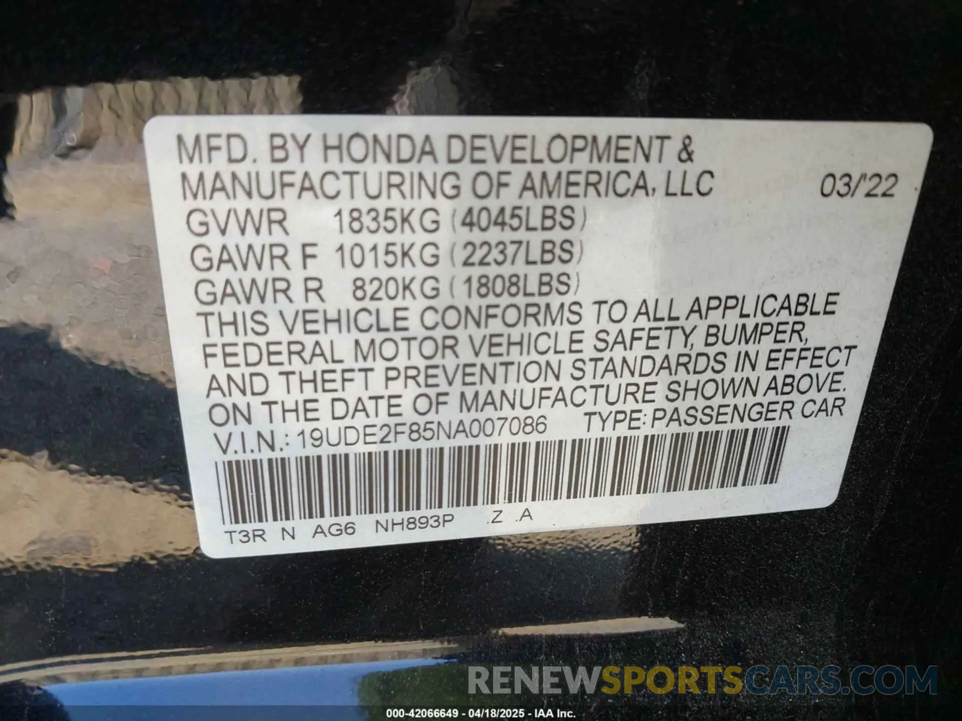 9 fotografías del automóvil dañado 19UDE2F85NA007086 ACURA ILX 2022