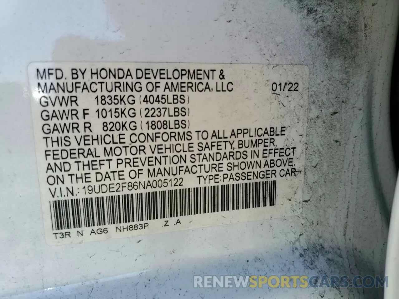 12 fotografías del automóvil dañado 19UDE2F86NA005122 ACURA ILX 2022