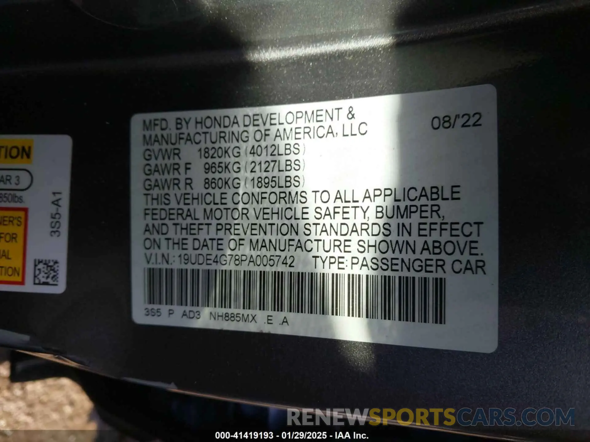 9 fotografías del automóvil dañado 19UDE4G78PA005742 ACURA INTEGRA 2023