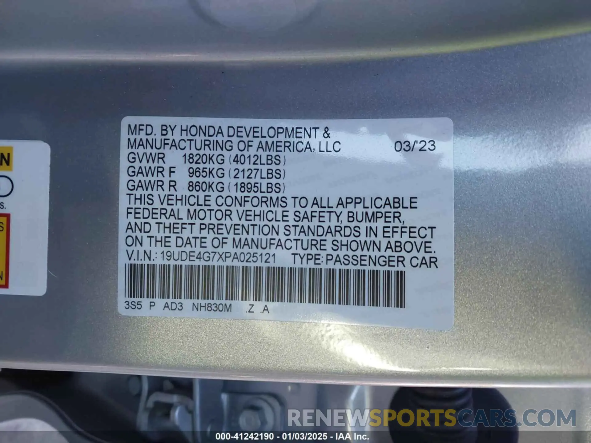 9 fotografías del automóvil dañado 19UDE4G7XPA025121 ACURA INTEGRA 2023