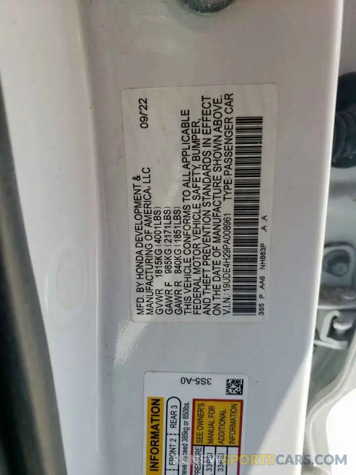 14 fotografías del automóvil dañado 19UDE4H29PA008961 ACURA INTEGRA 2023