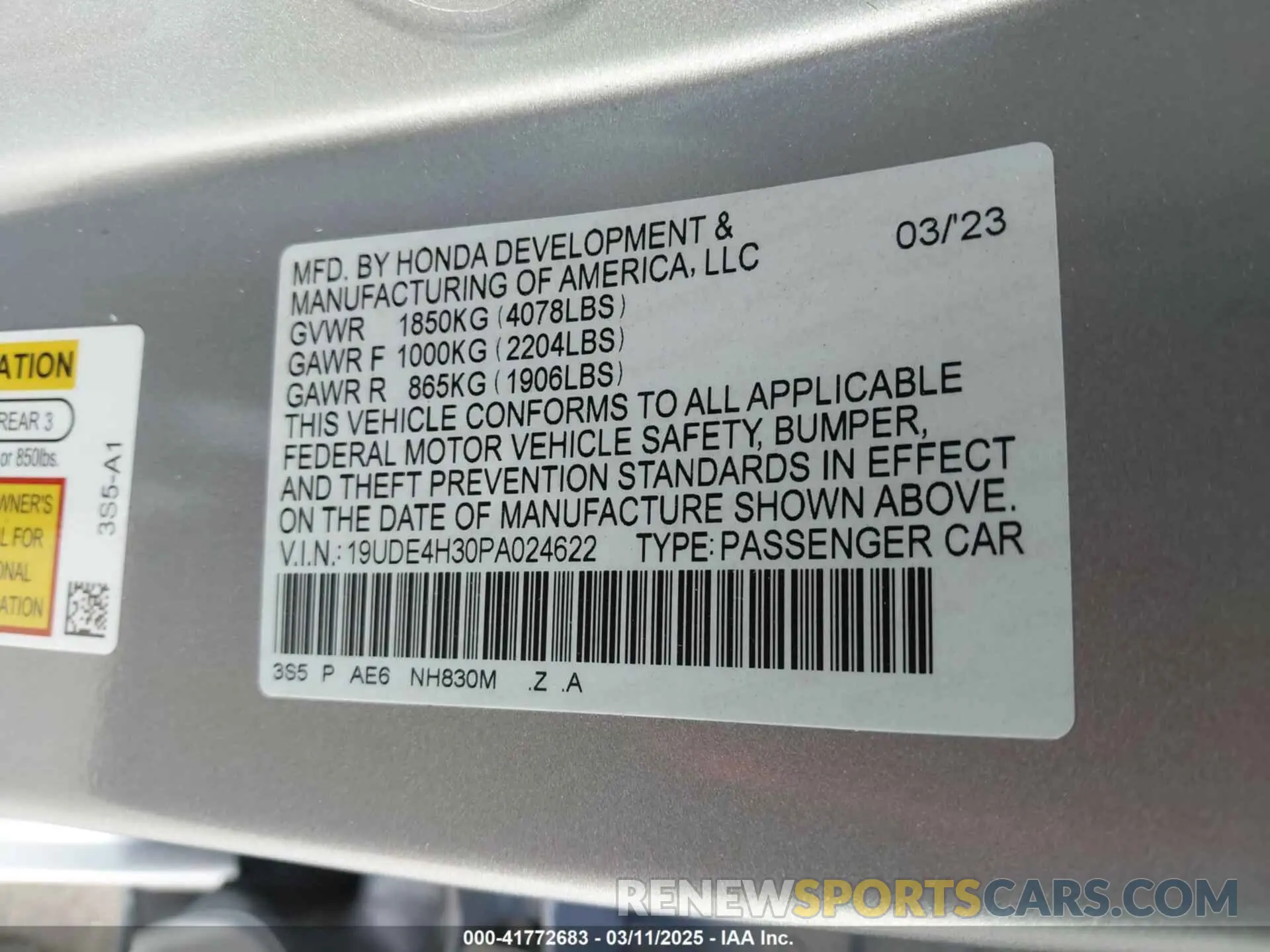 9 fotografías del automóvil dañado 19UDE4H30PA024622 ACURA INTEGRA 2023
