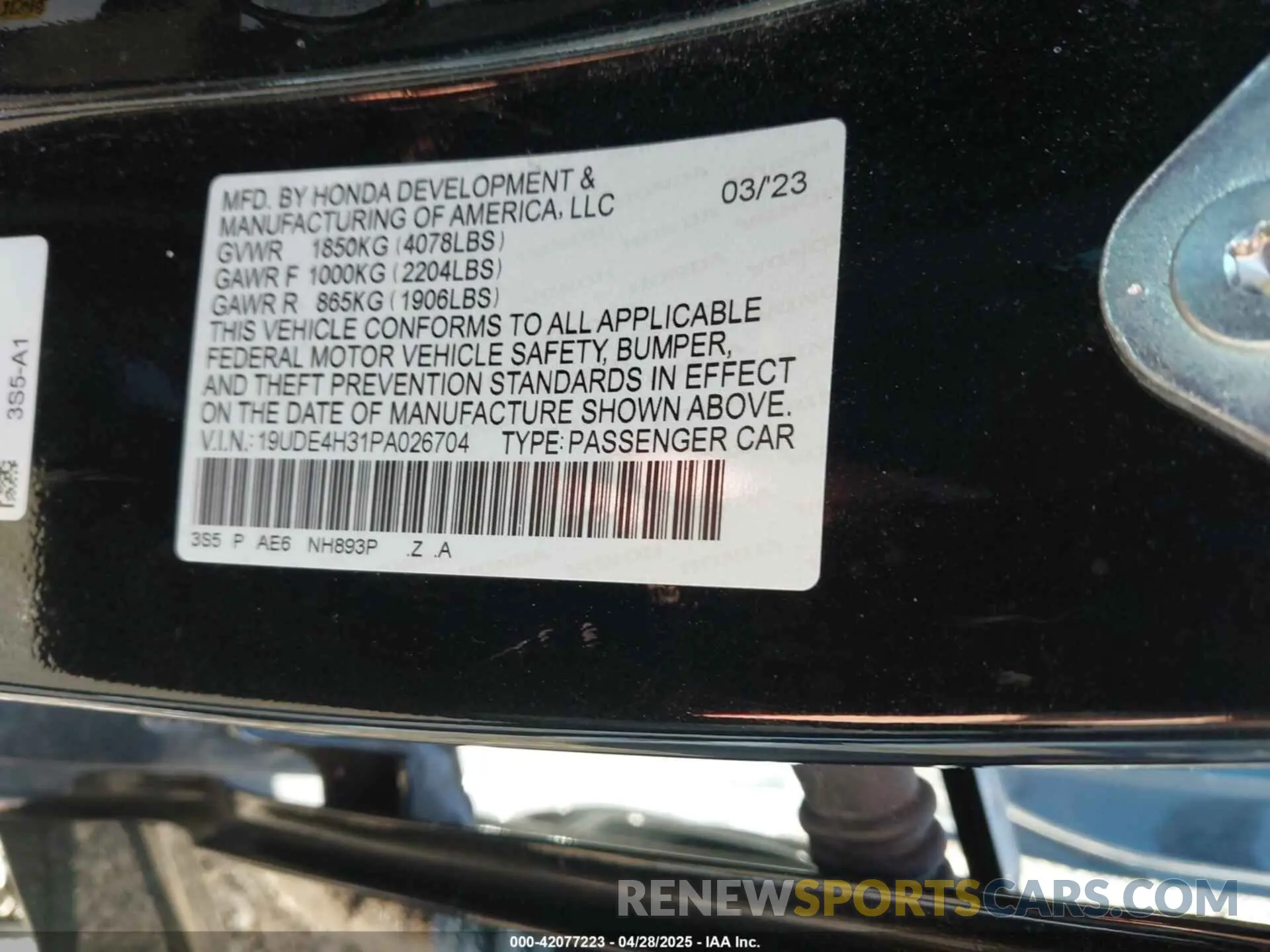 9 fotografías del automóvil dañado 19UDE4H31PA026704 ACURA INTEGRA 2023
