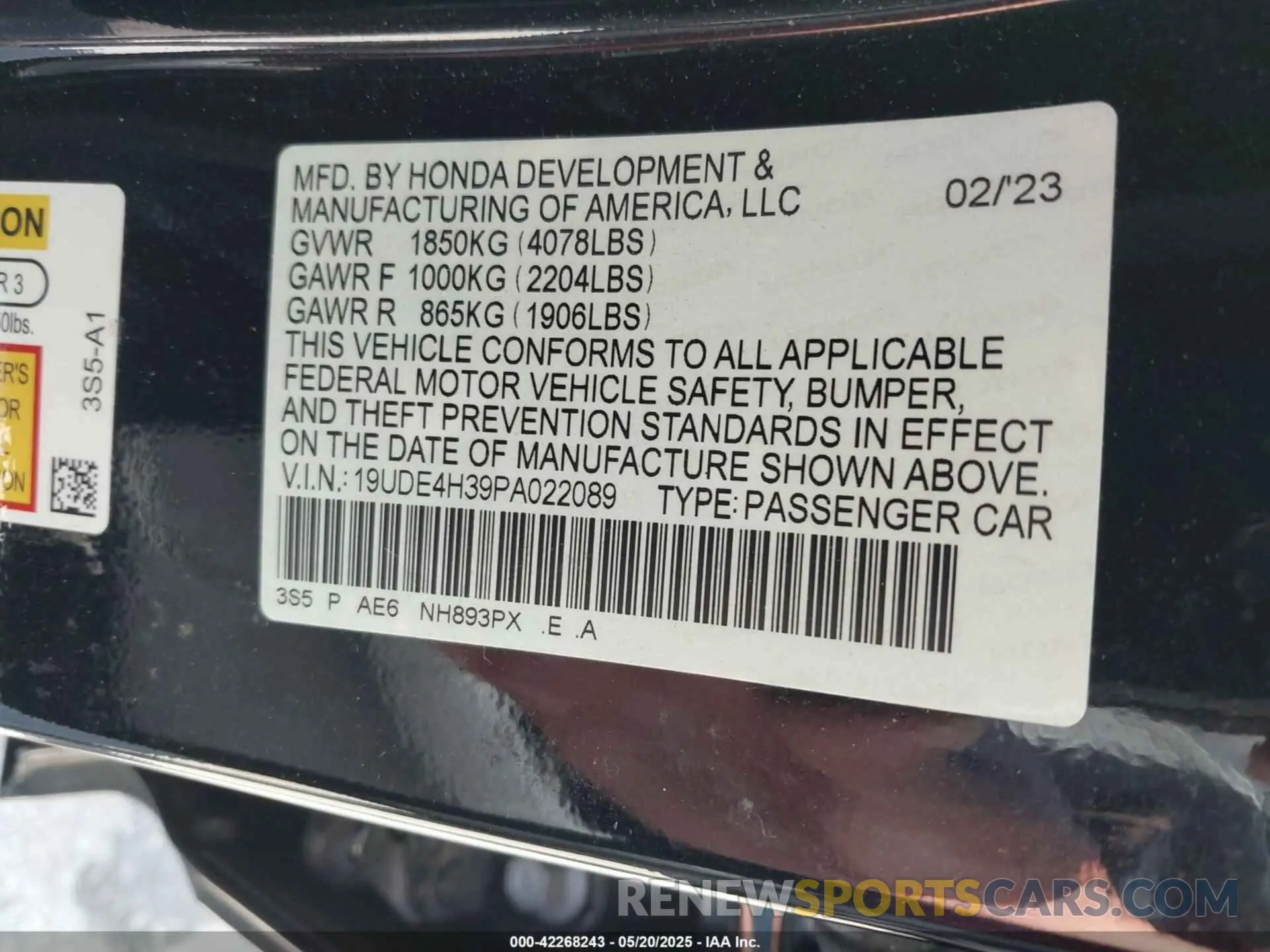 9 fotografías del automóvil dañado 19UDE4H39PA022089 ACURA INTEGRA 2023