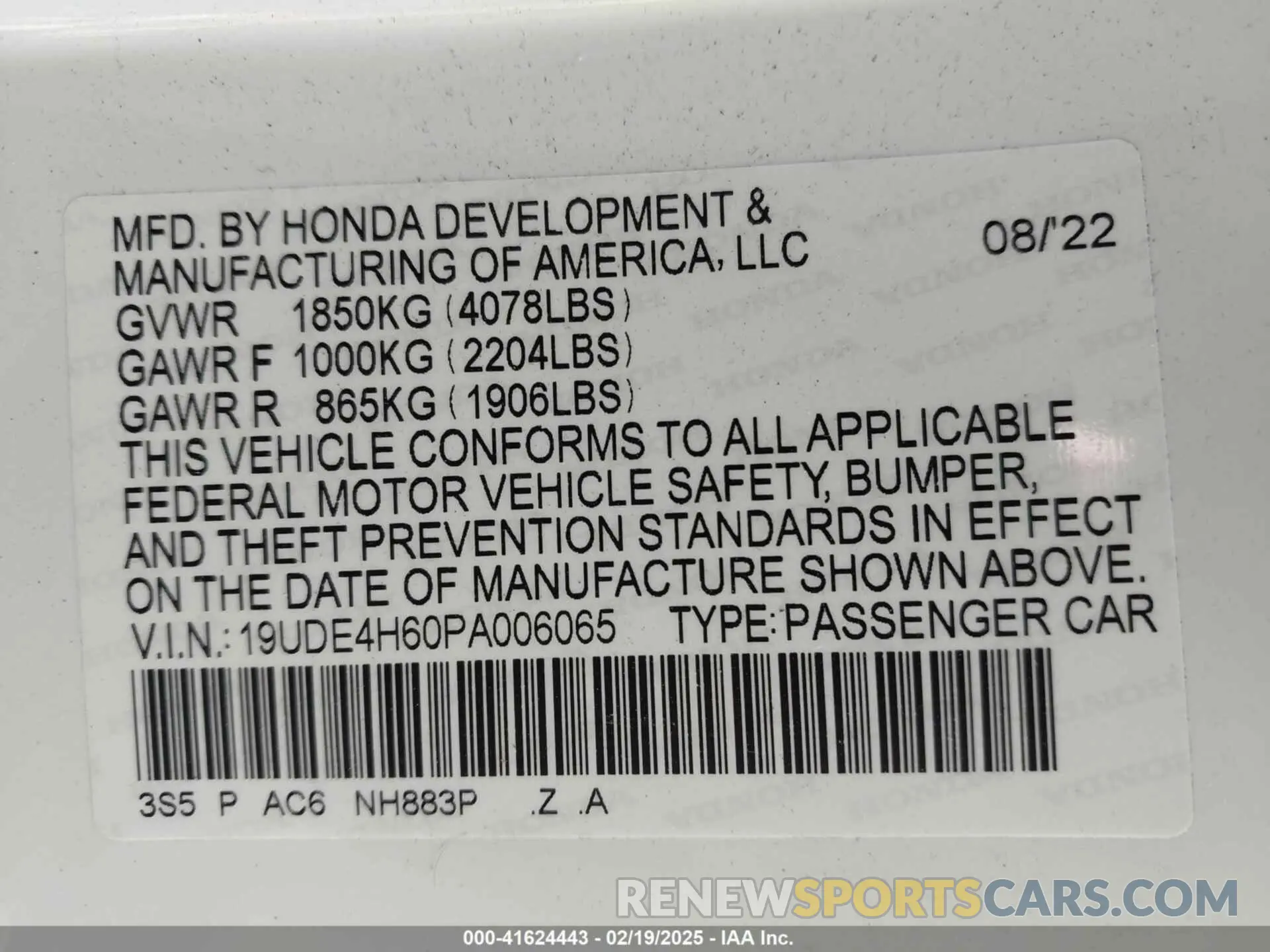 9 fotografías del automóvil dañado 19UDE4H60PA006065 ACURA INTEGRA 2023