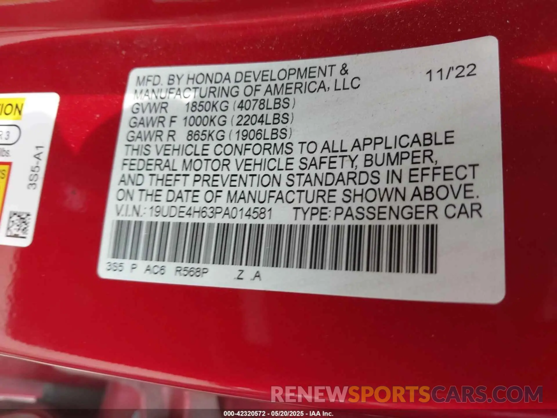 9 fotografías del automóvil dañado 19UDE4H63PA014581 ACURA INTEGRA 2023