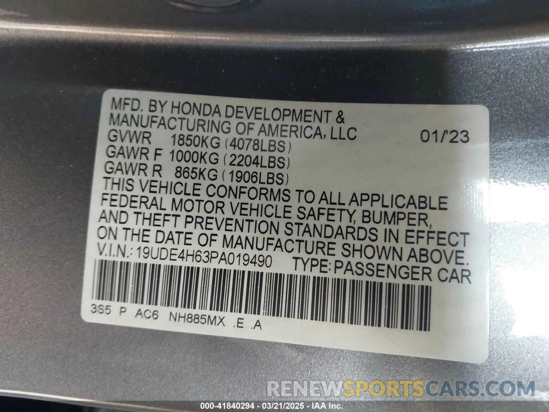 9 fotografías del automóvil dañado 19UDE4H63PA019490 ACURA INTEGRA 2023