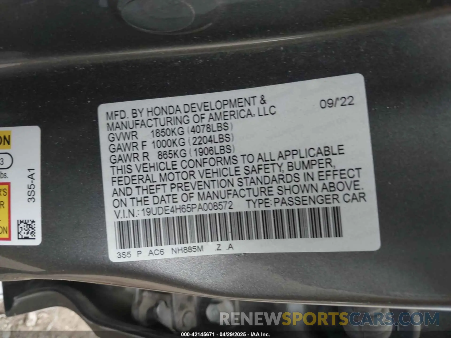 9 fotografías del automóvil dañado 19UDE4H65PA008572 ACURA INTEGRA 2023
