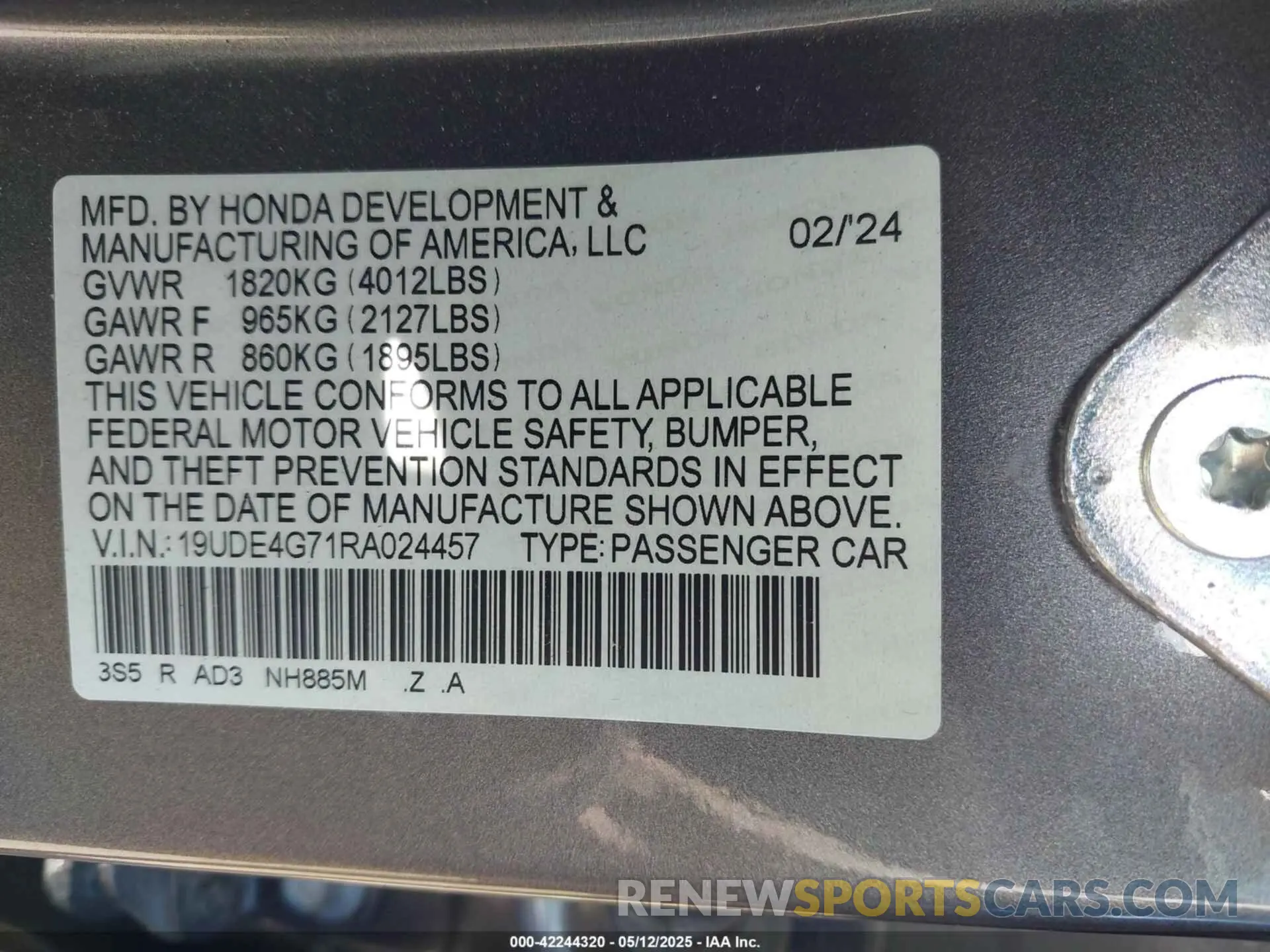 9 fotografías del automóvil dañado 19UDE4G71RA024457 ACURA INTEGRA 2024