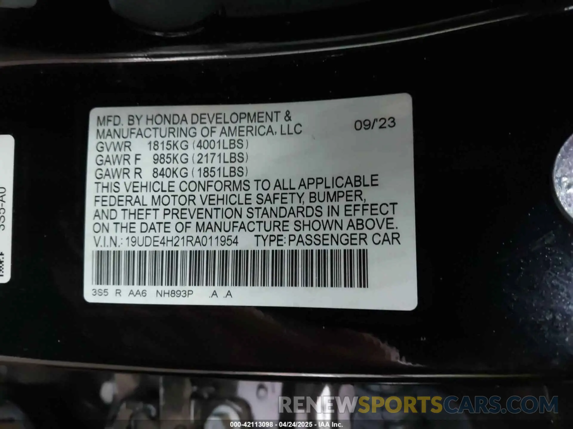 9 fotografías del automóvil dañado 19UDE4H21RA011954 ACURA INTEGRA 2024