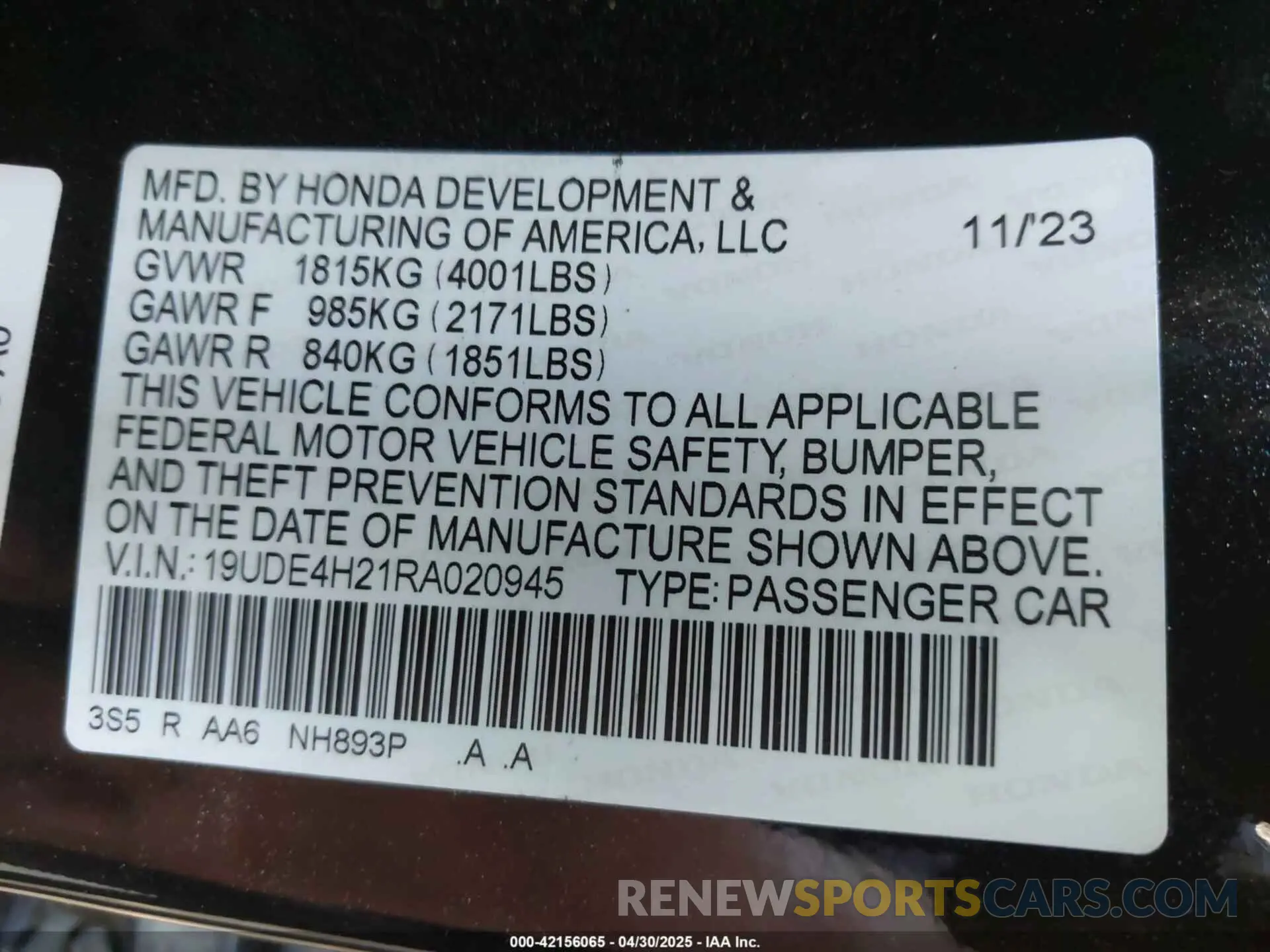9 fotografías del automóvil dañado 19UDE4H21RA020945 ACURA INTEGRA 2024