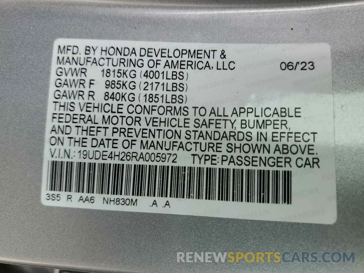 15 fotografías del automóvil dañado 19UDE4H26RA005972 ACURA INTEGRA 2024