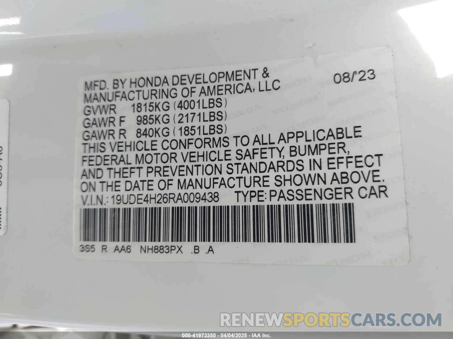 9 fotografías del automóvil dañado 19UDE4H26RA009438 ACURA INTEGRA 2024