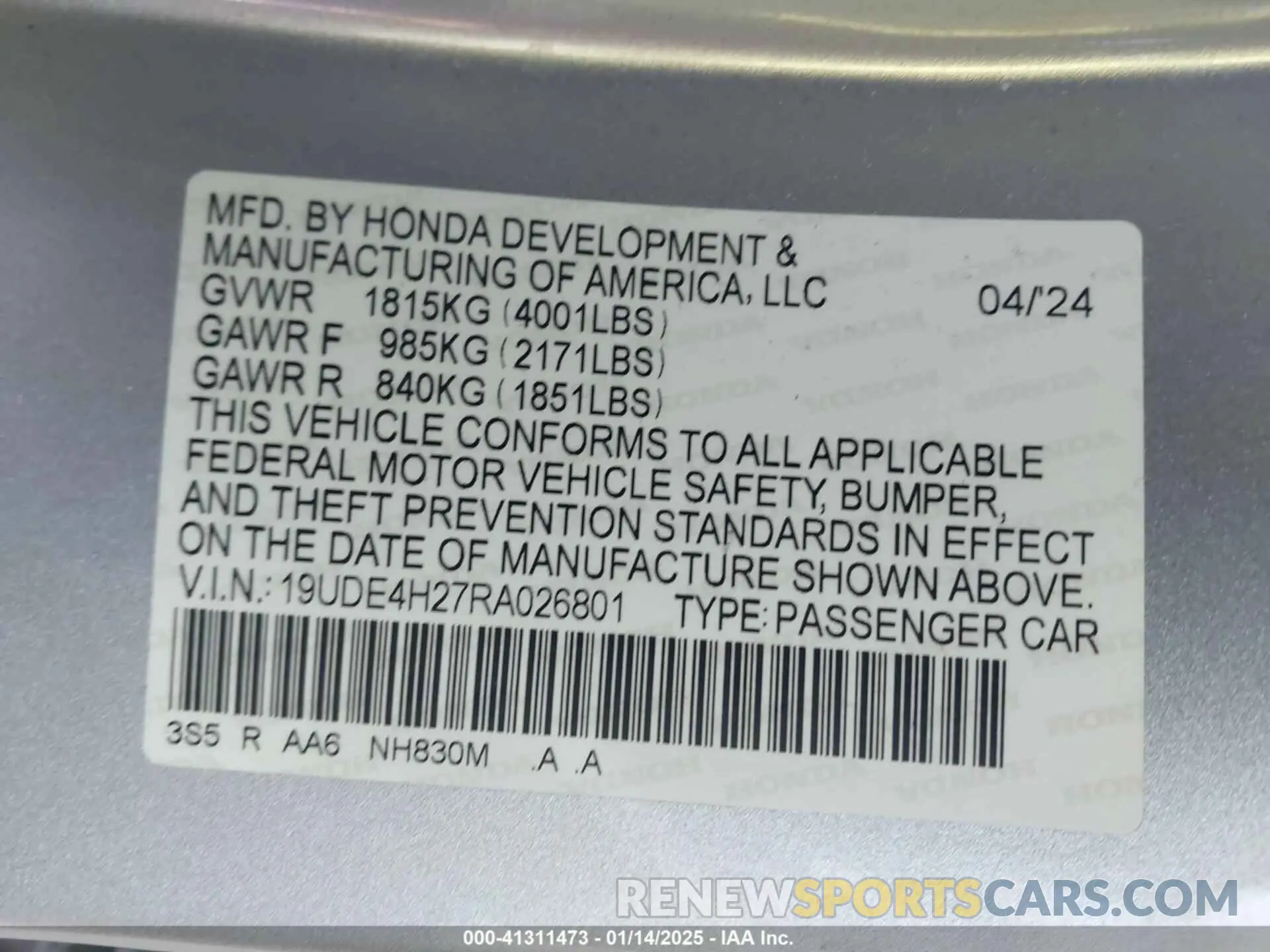 9 fotografías del automóvil dañado 19UDE4H27RA026801 ACURA INTEGRA 2024