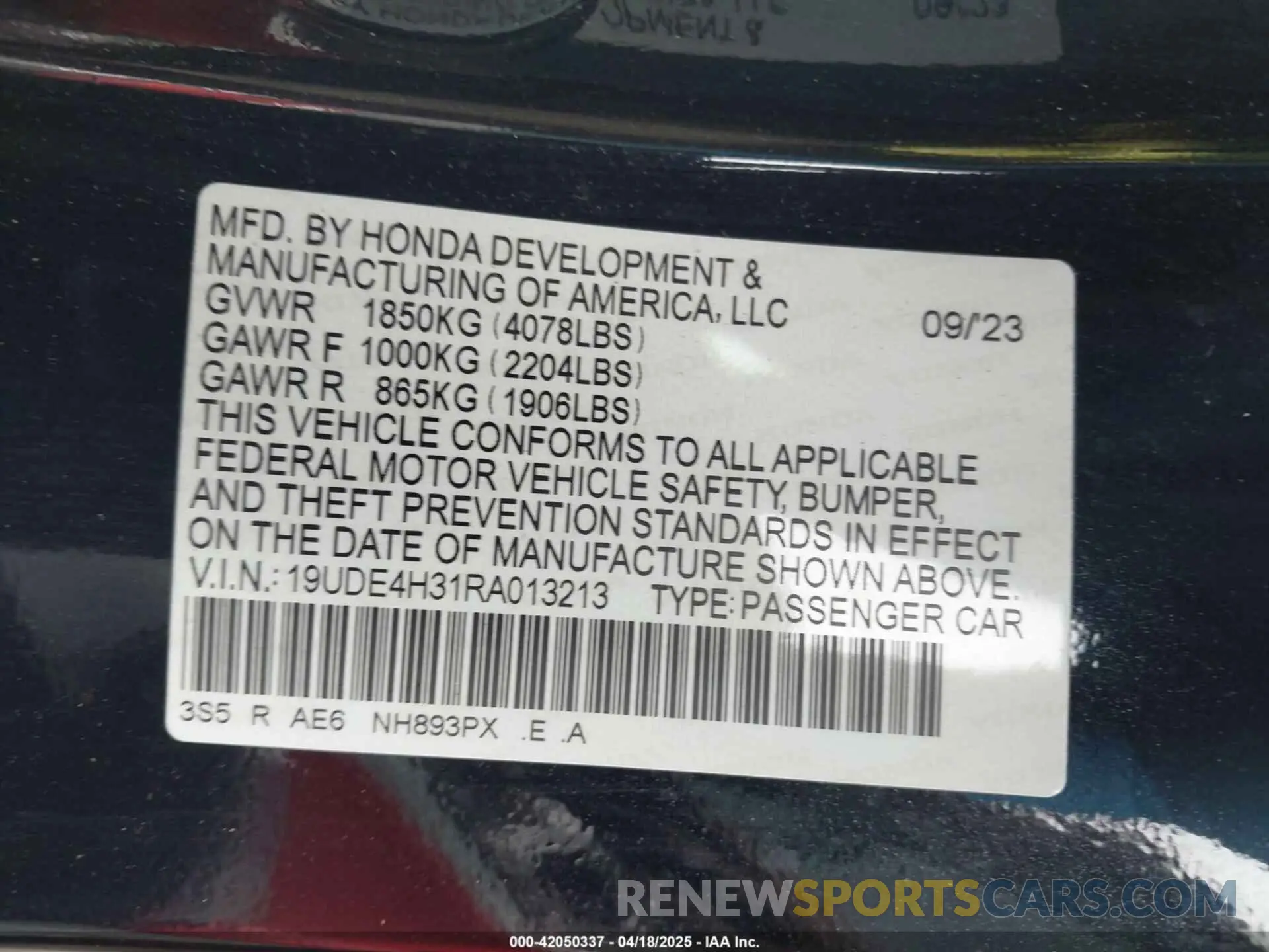 9 fotografías del automóvil dañado 19UDE4H31RA013213 ACURA INTEGRA 2024