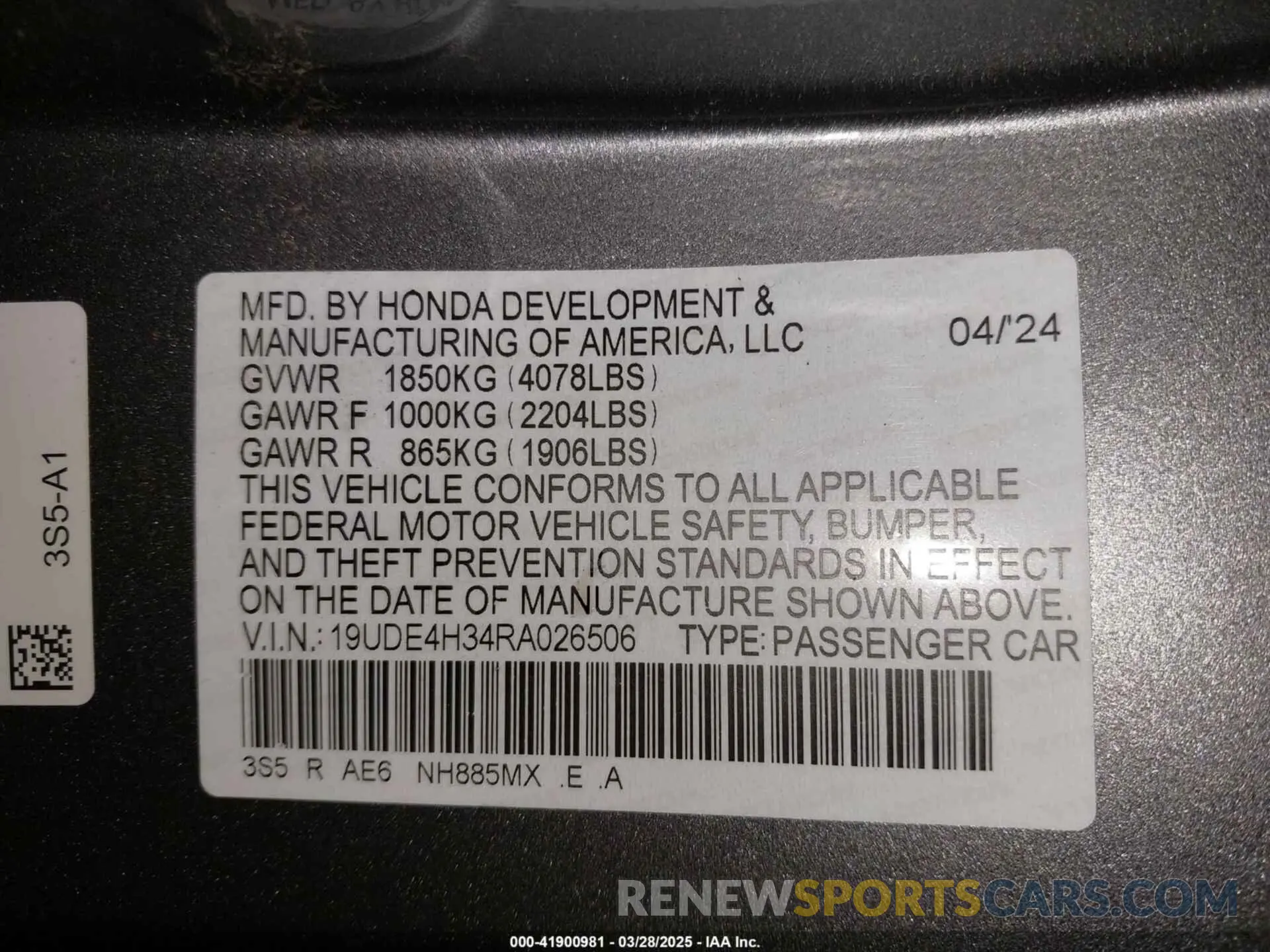 9 fotografías del automóvil dañado 19UDE4H34RA026506 ACURA INTEGRA 2024