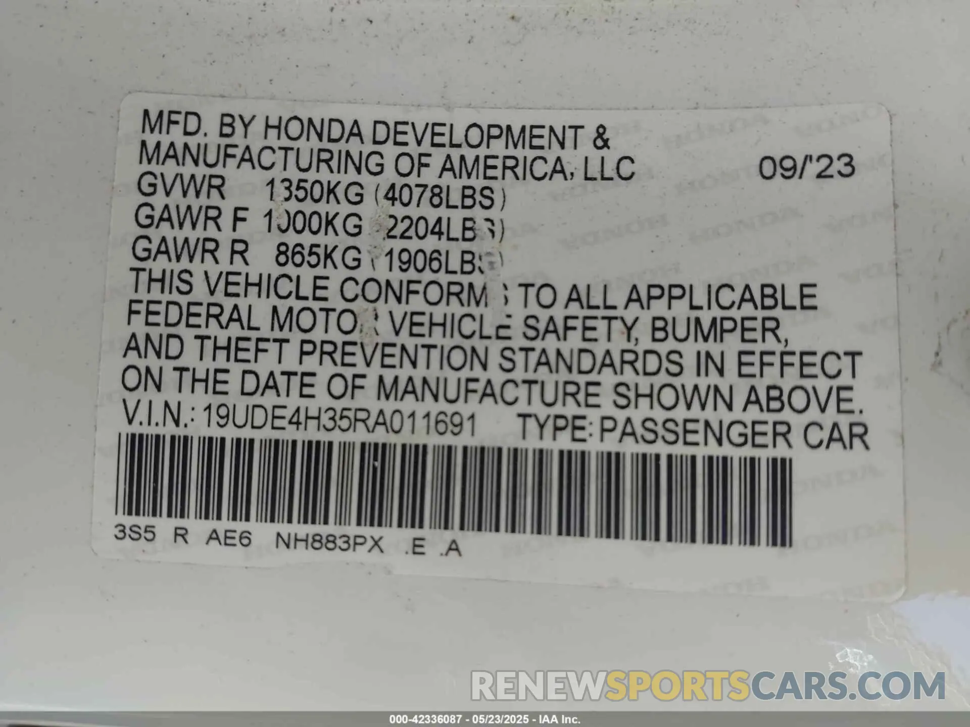 9 fotografías del automóvil dañado 19UDE4H35RA011691 ACURA INTEGRA 2024