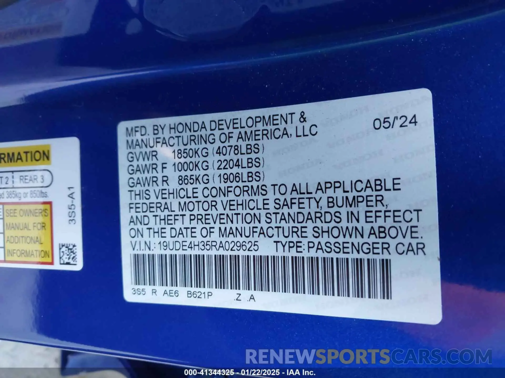 9 fotografías del automóvil dañado 19UDE4H35RA029625 ACURA INTEGRA 2024