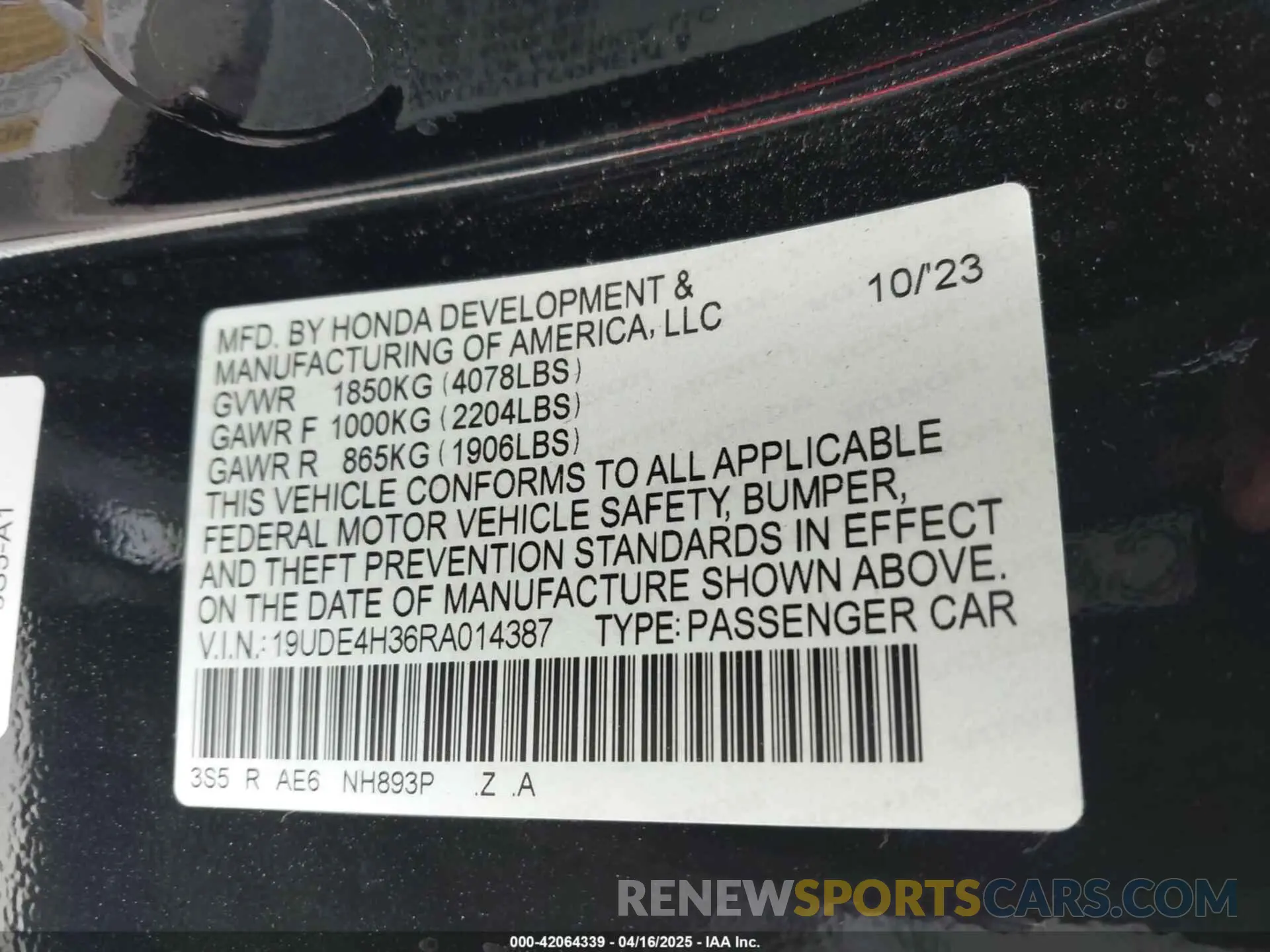 9 fotografías del automóvil dañado 19UDE4H36RA014387 ACURA INTEGRA 2024