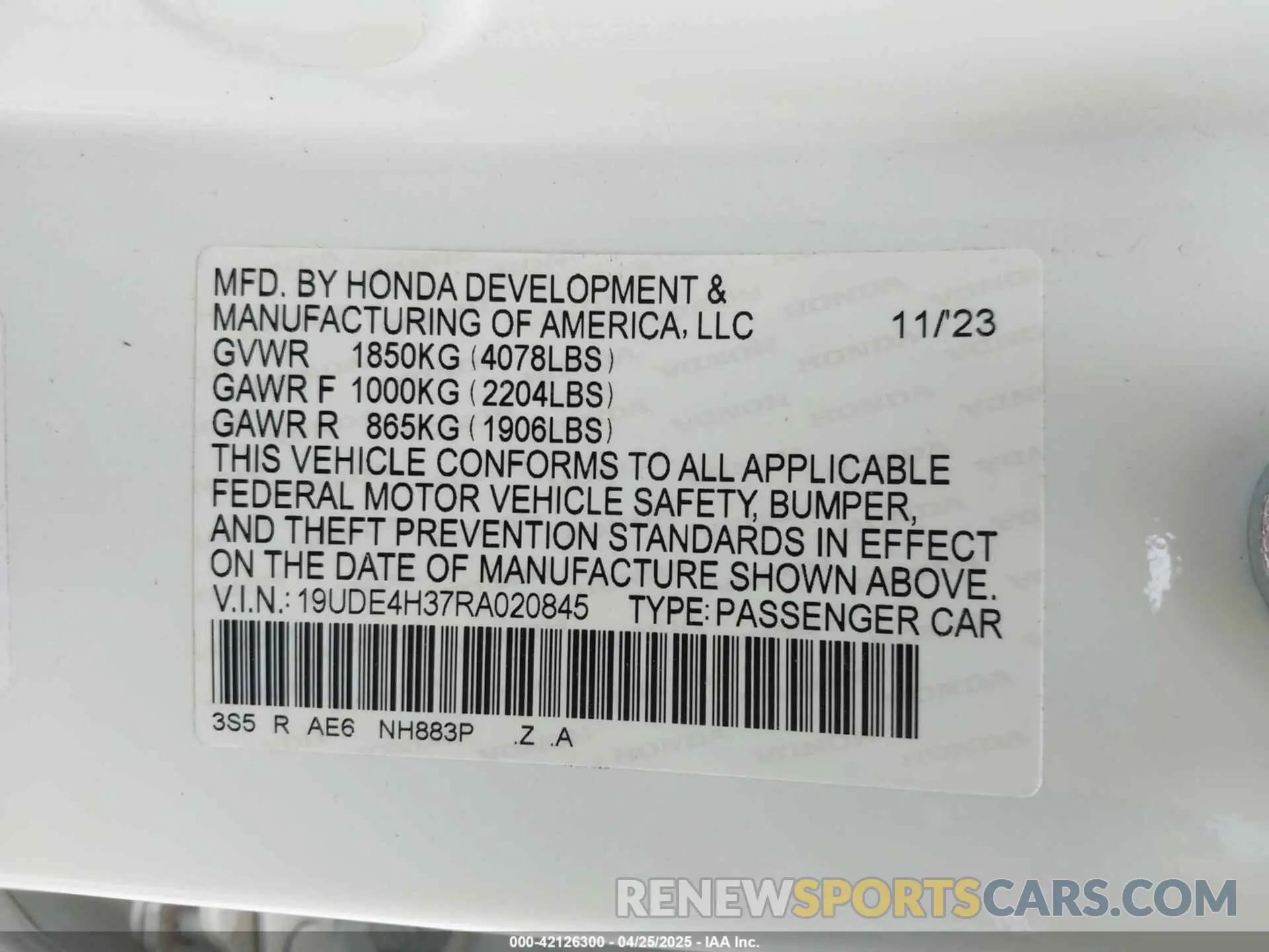9 fotografías del automóvil dañado 19UDE4H37RA020845 ACURA INTEGRA 2024