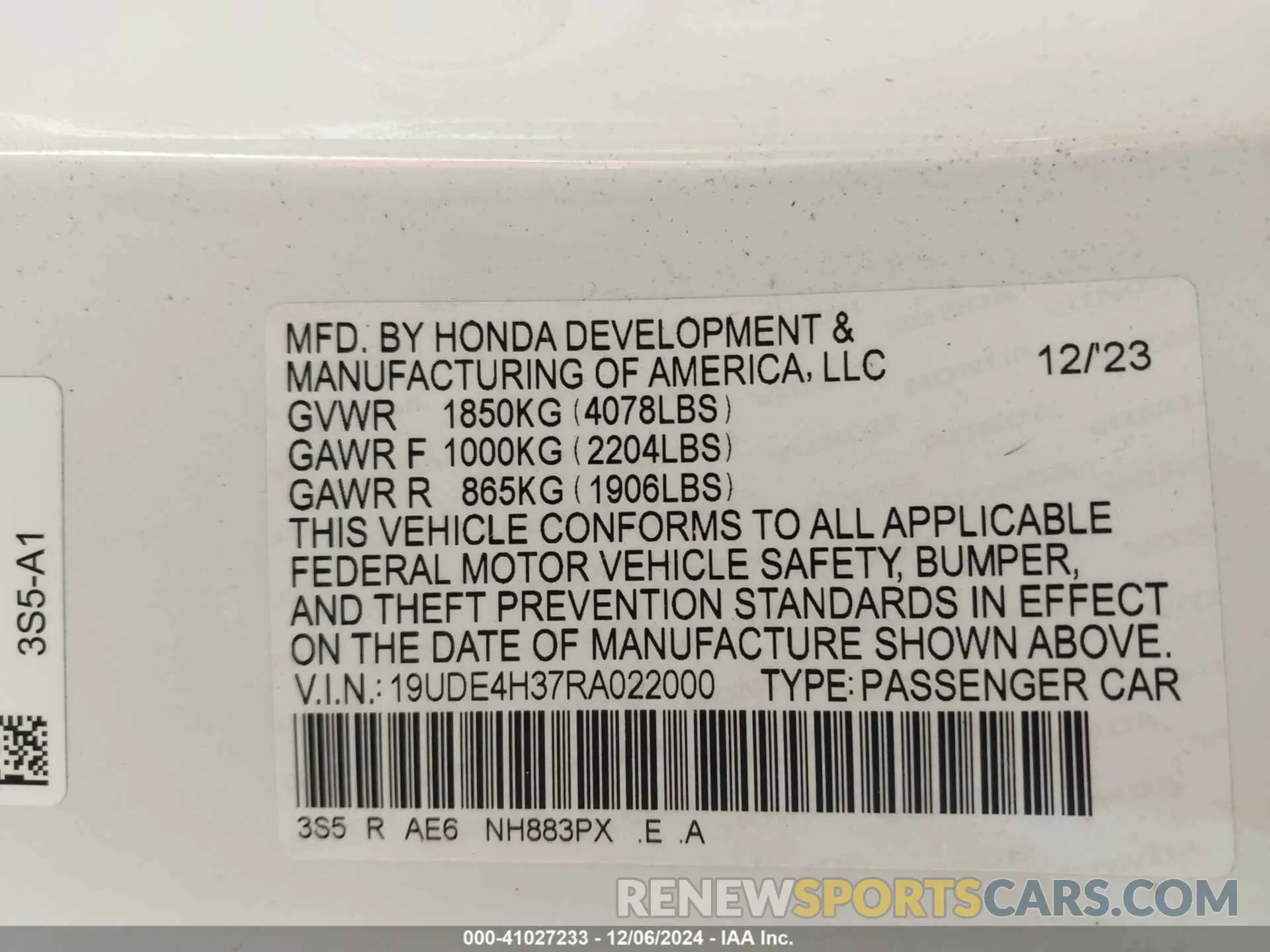 9 fotografías del automóvil dañado 19UDE4H37RA022000 ACURA INTEGRA 2024