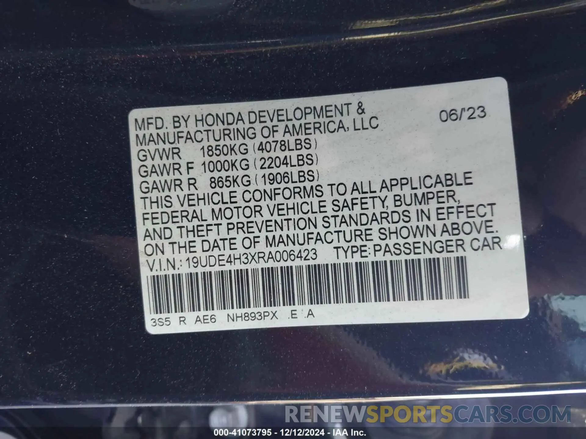 9 fotografías del automóvil dañado 19UDE4H3XRA006423 ACURA INTEGRA 2024