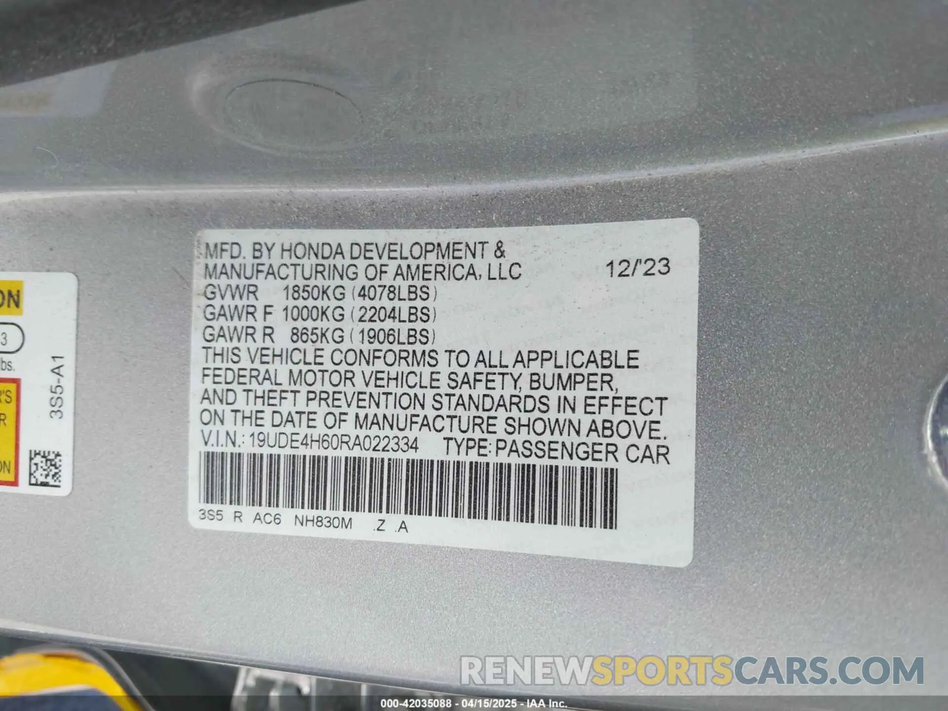 9 fotografías del automóvil dañado 19UDE4H60RA022334 ACURA INTEGRA 2024