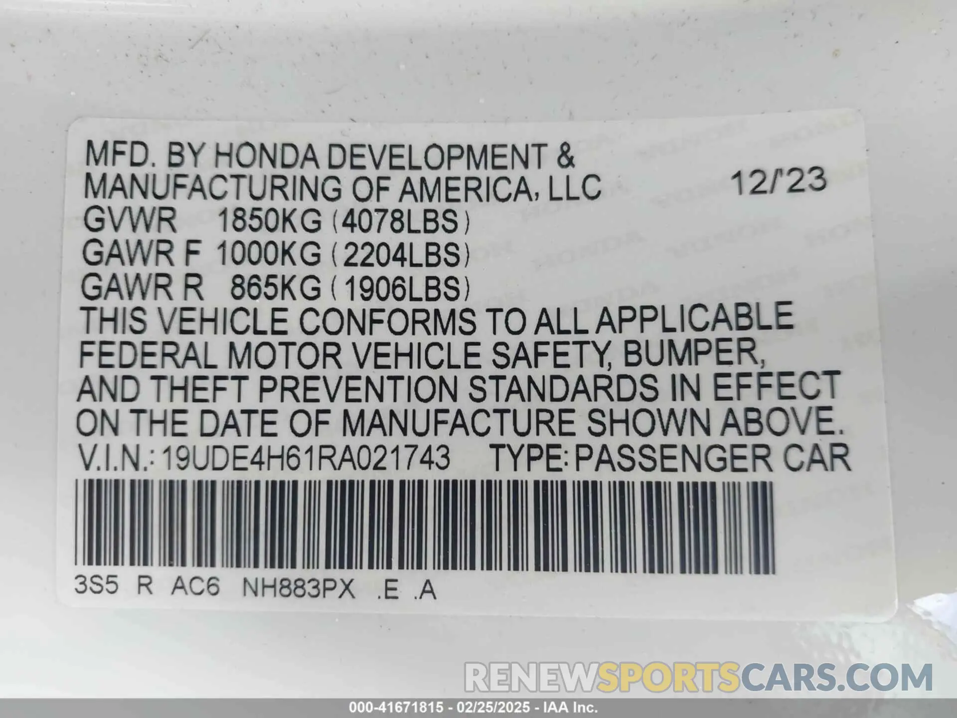 9 fotografías del automóvil dañado 19UDE4H61RA021743 ACURA INTEGRA 2024