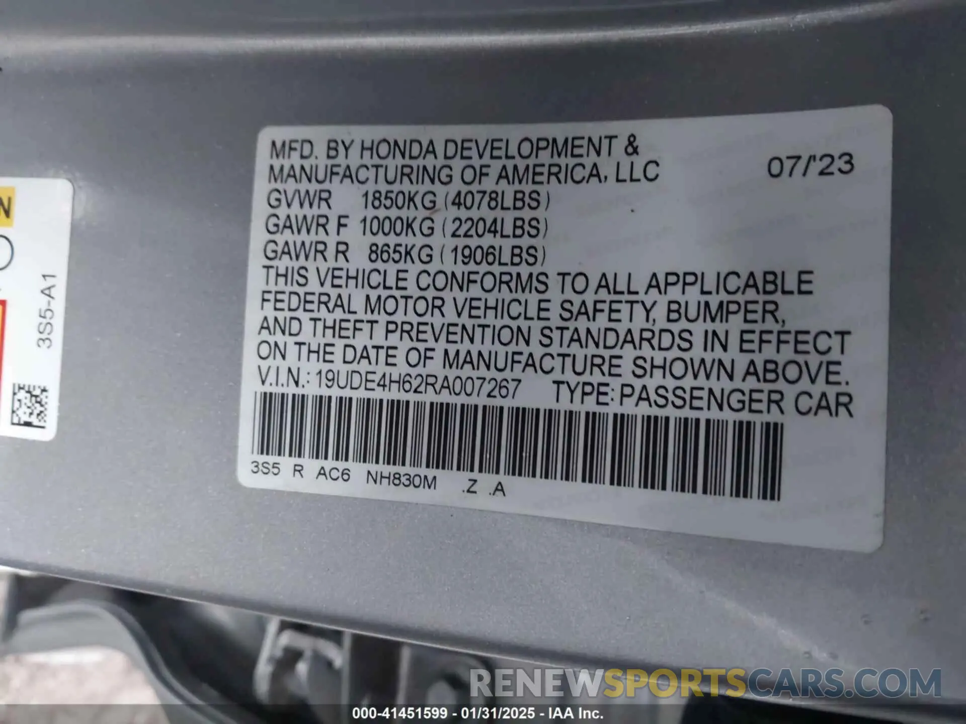 9 fotografías del automóvil dañado 19UDE4H62RA007267 ACURA INTEGRA 2024