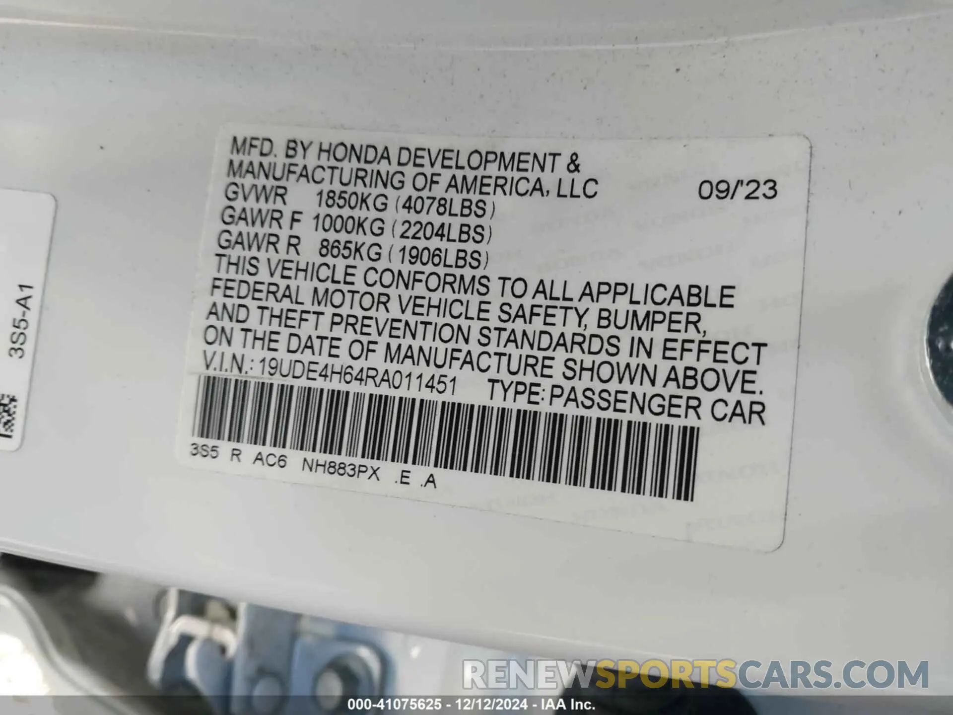 9 fotografías del automóvil dañado 19UDE4H64RA011451 ACURA INTEGRA 2024