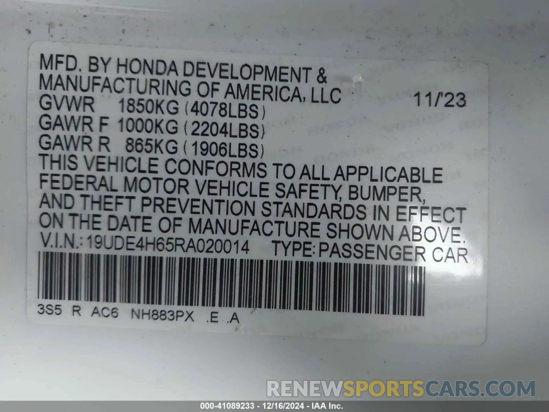 9 fotografías del automóvil dañado 19UDE4H65RA020014 ACURA INTEGRA 2024