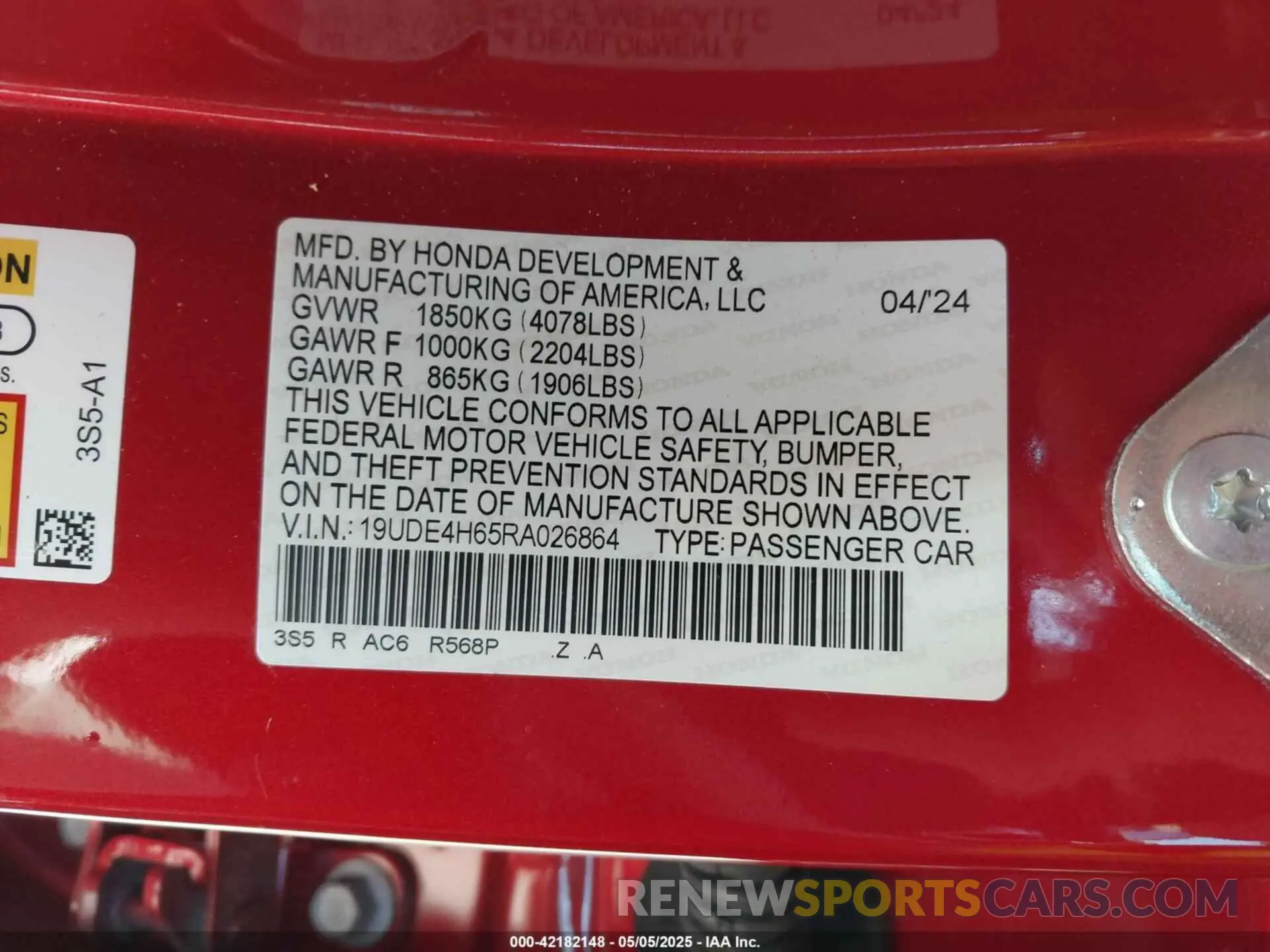 9 fotografías del automóvil dañado 19UDE4H65RA026864 ACURA INTEGRA 2024