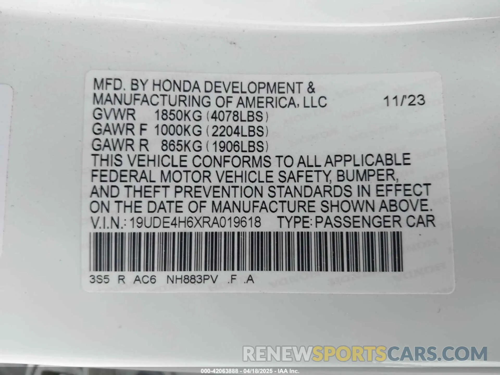 9 fotografías del automóvil dañado 19UDE4H6XRA019618 ACURA INTEGRA 2024