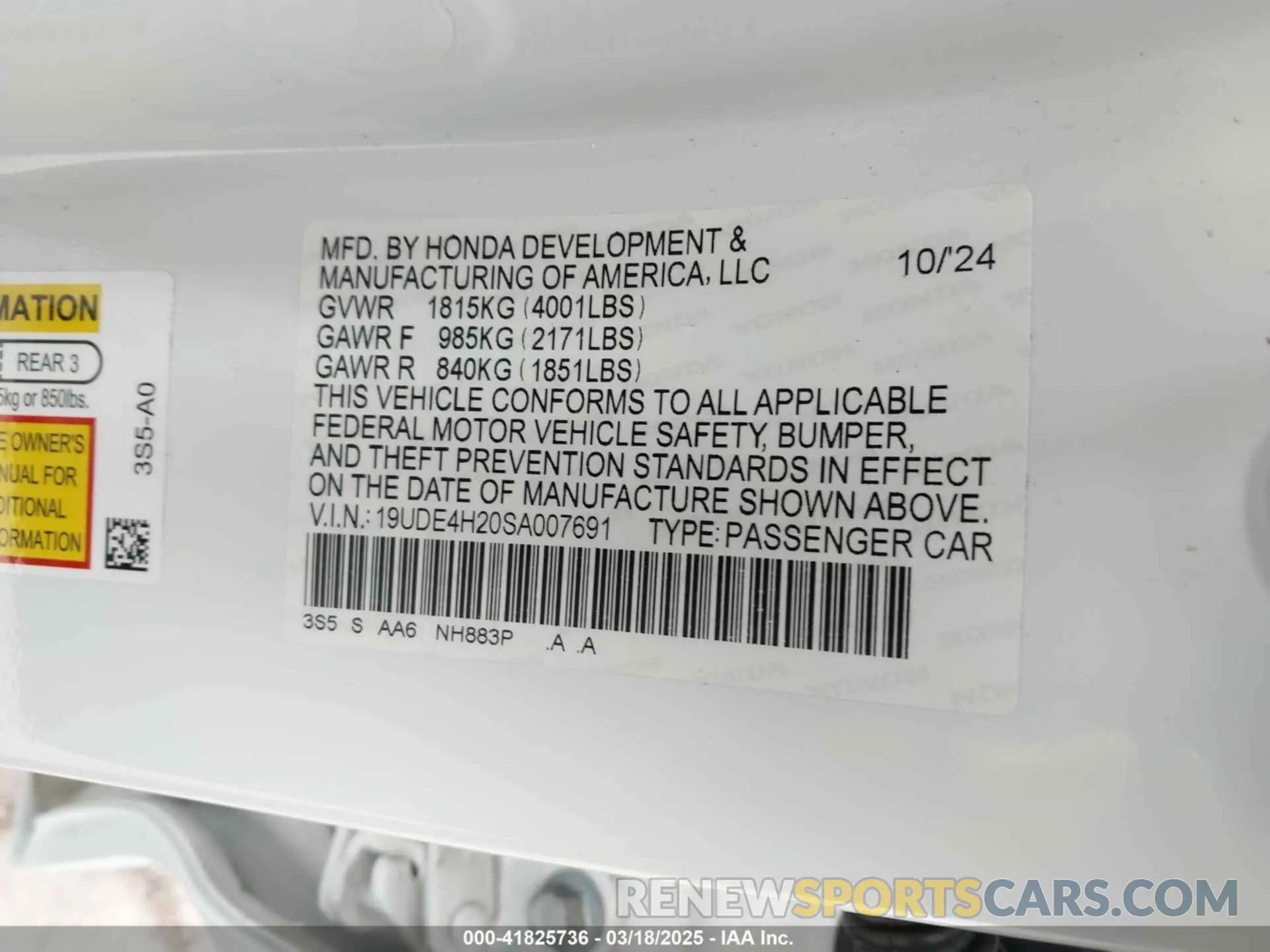 9 fotografías del automóvil dañado 19UDE4H20SA007691 ACURA INTEGRA 2025