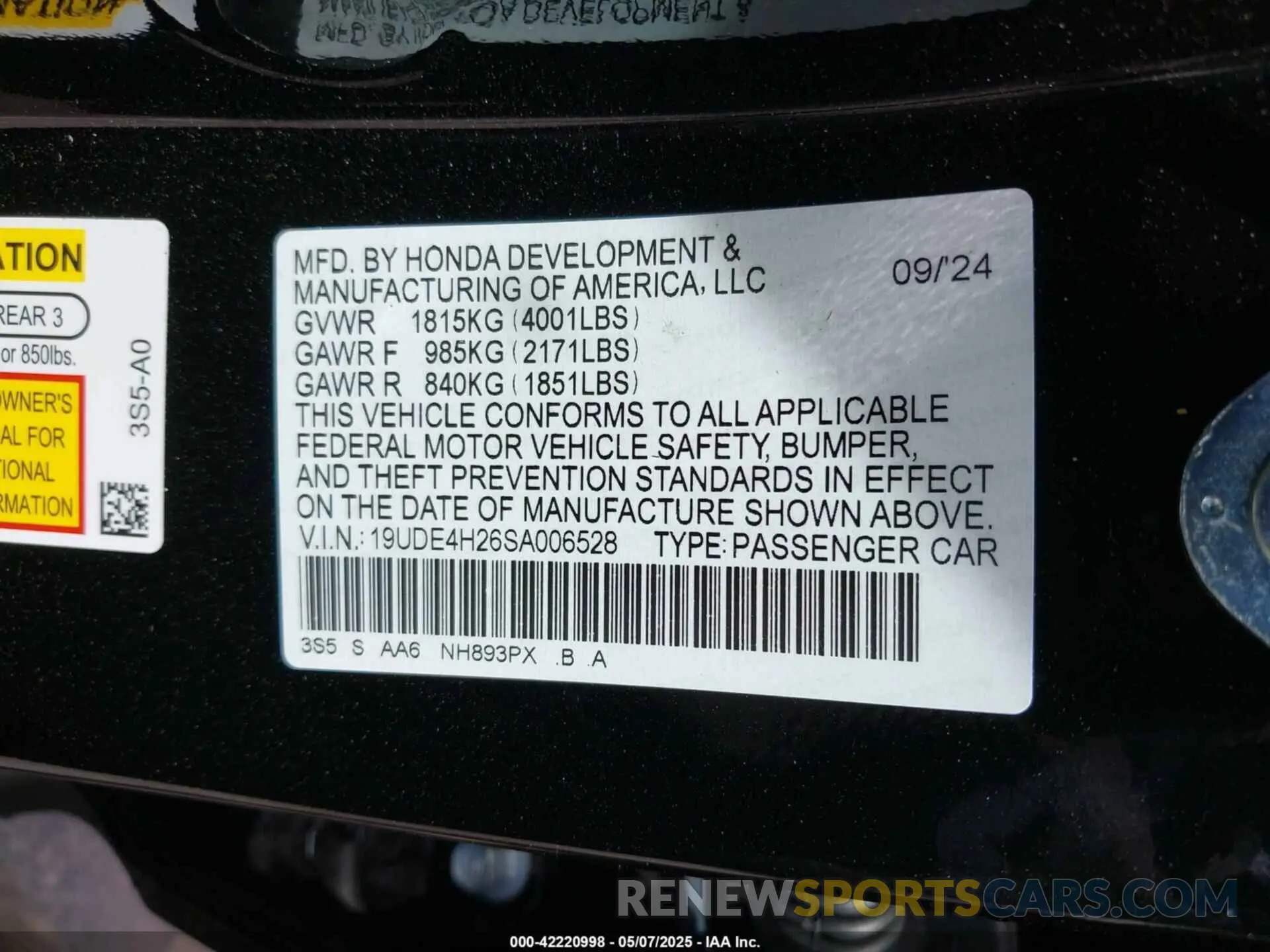 9 fotografías del automóvil dañado 19UDE4H26SA006528 ACURA INTEGRA 2025