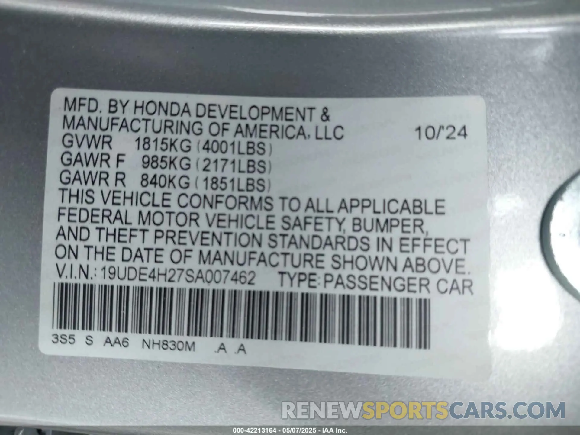 9 fotografías del automóvil dañado 19UDE4H27SA007462 ACURA INTEGRA 2025
