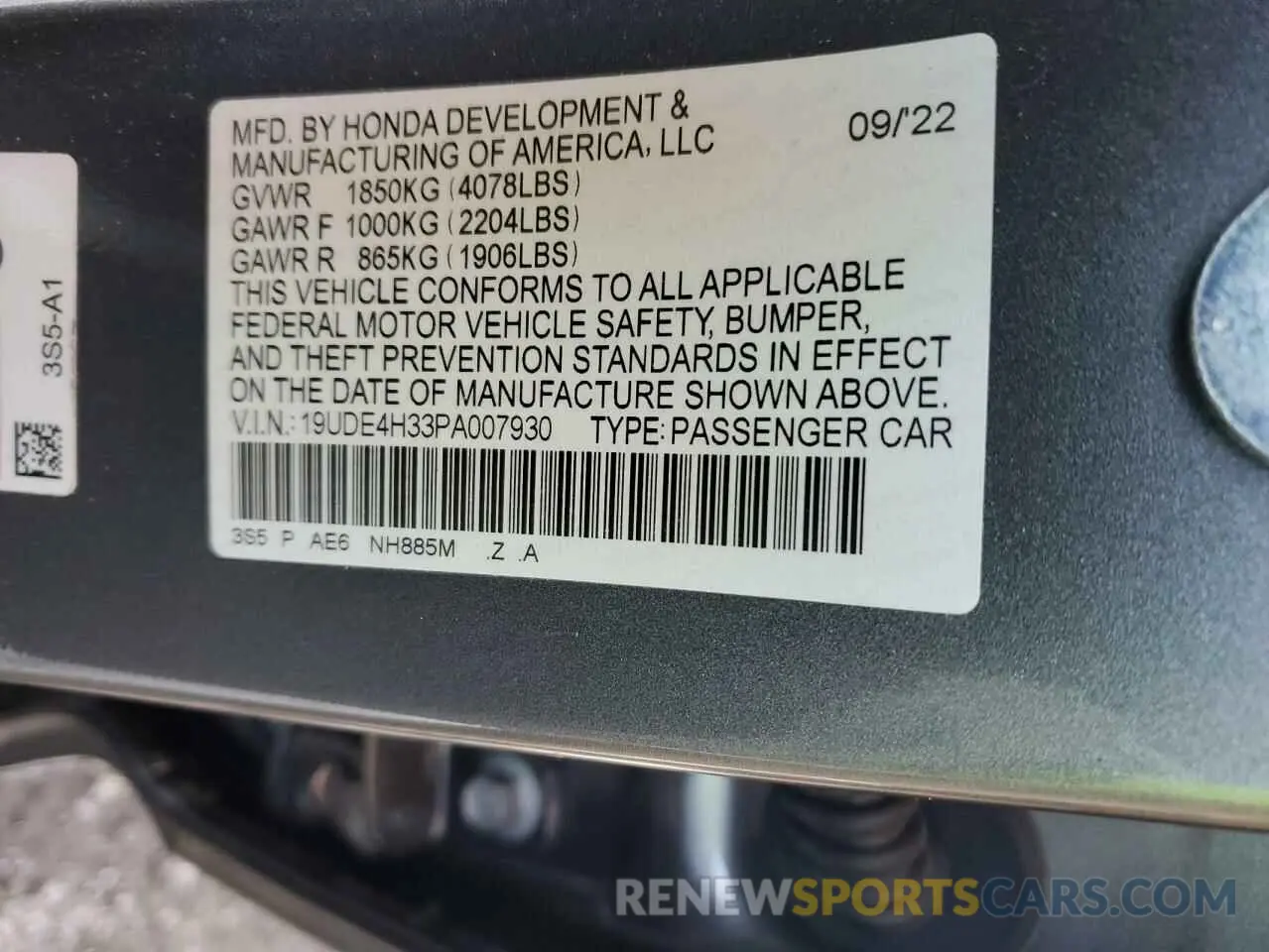 12 fotografías del automóvil dañado 19UDE4H33PA007930 ACURA INTEGRA A- 2023