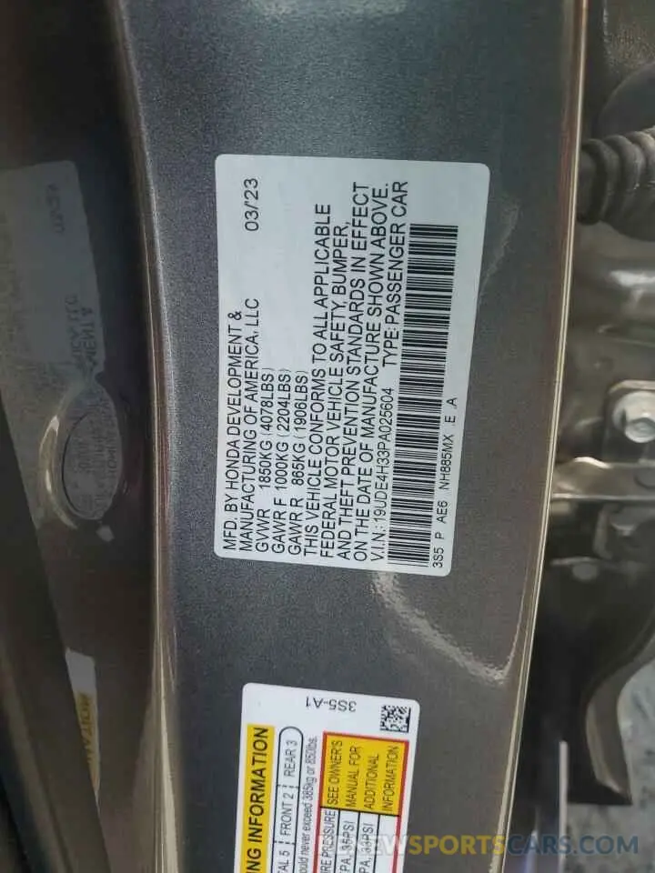 12 fotografías del automóvil dañado 19UDE4H33PA025604 ACURA INTEGRA A- 2023