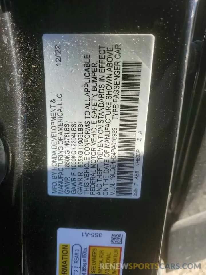 13 fotografías del automóvil dañado 19UDE4H34PA016989 ACURA INTEGRA A- 2023