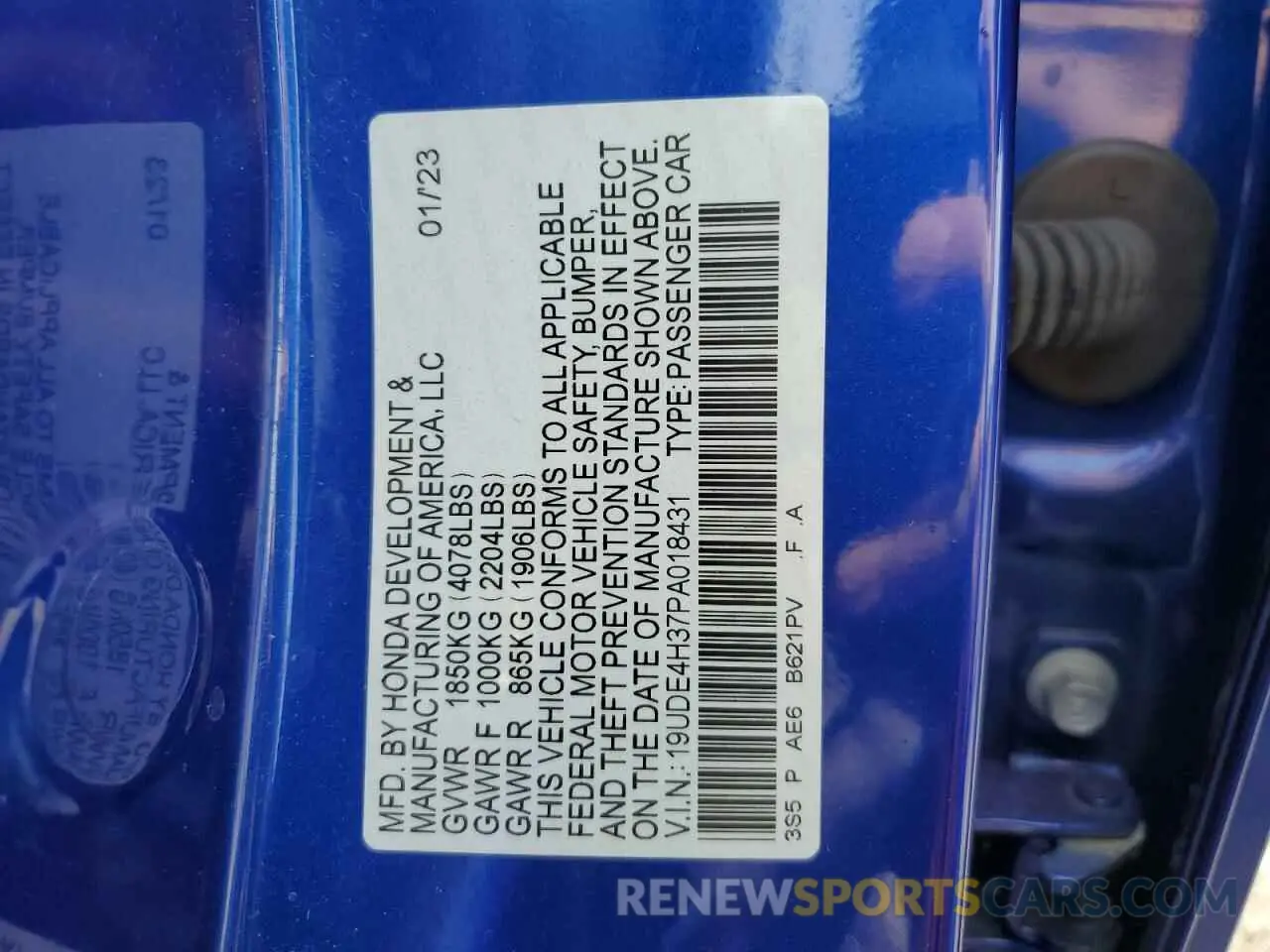 14 fotografías del automóvil dañado 19UDE4H37PA018431 ACURA INTEGRA A- 2023