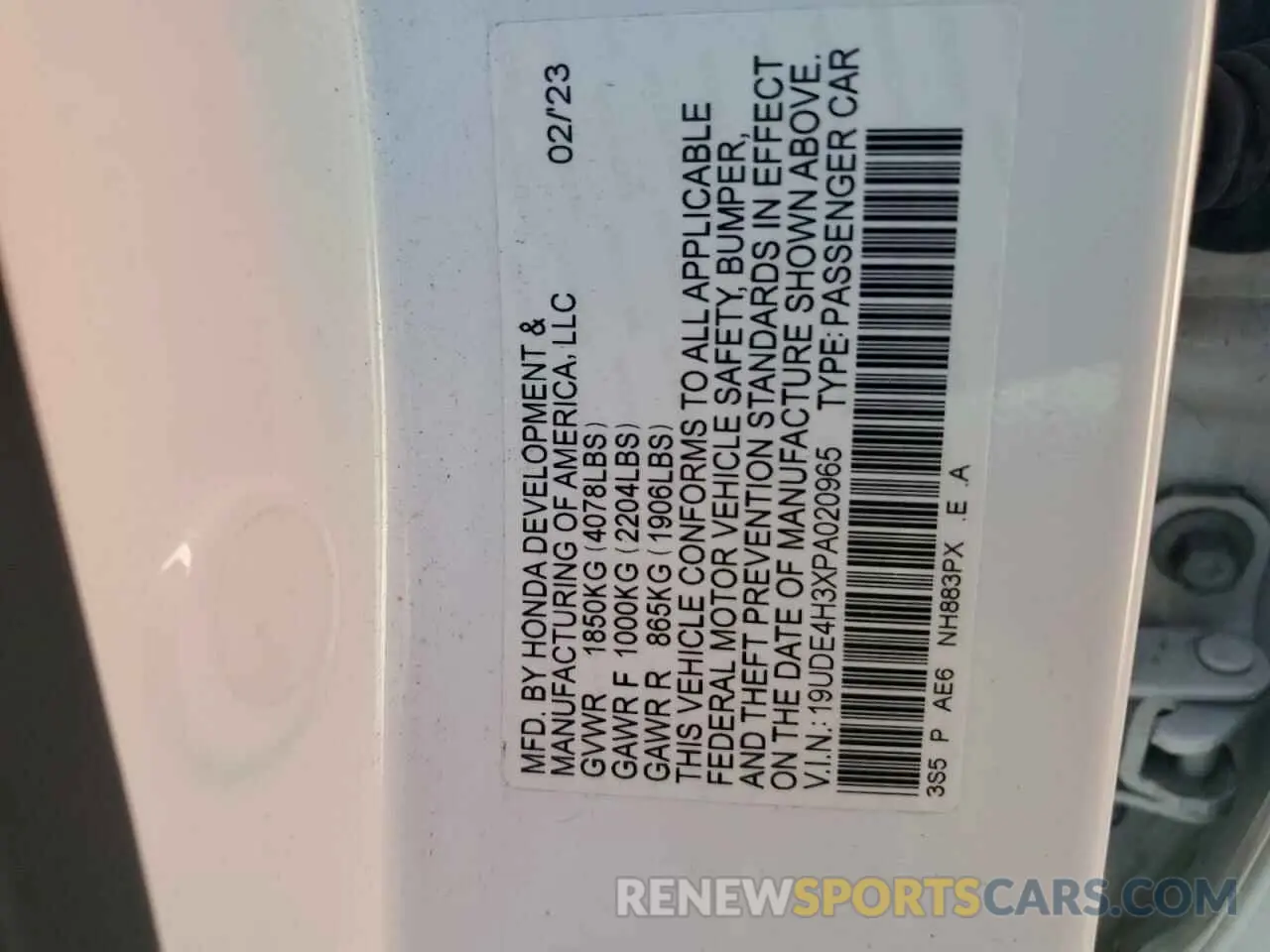 14 fotografías del automóvil dañado 19UDE4H3XPA020965 ACURA INTEGRA A- 2023