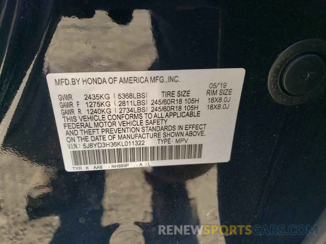 15 fotografías del automóvil dañado 5J8YD3H36KL011322 ACURA MDX 2019