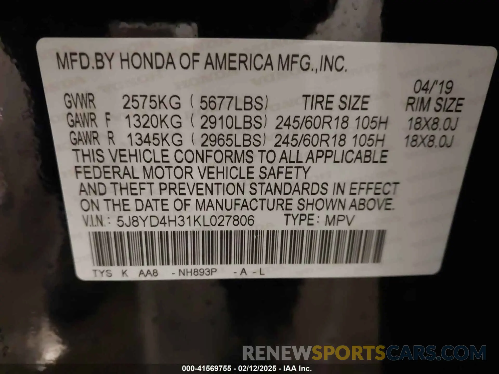 9 fotografías del automóvil dañado 5J8YD4H31KL027806 ACURA MDX 2019