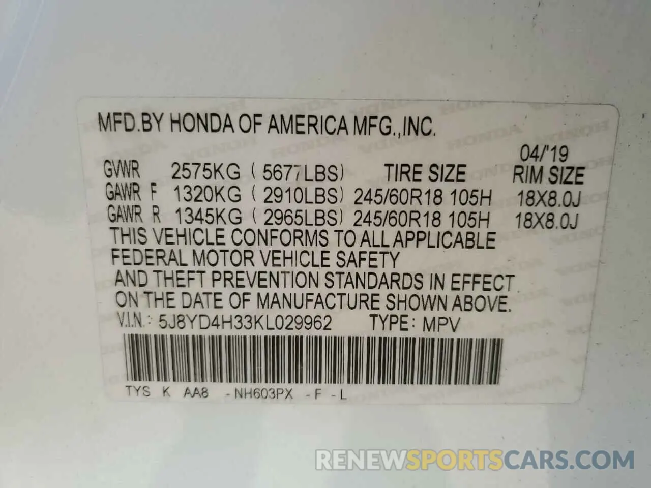 13 fotografías del automóvil dañado 5J8YD4H33KL029962 ACURA MDX 2019