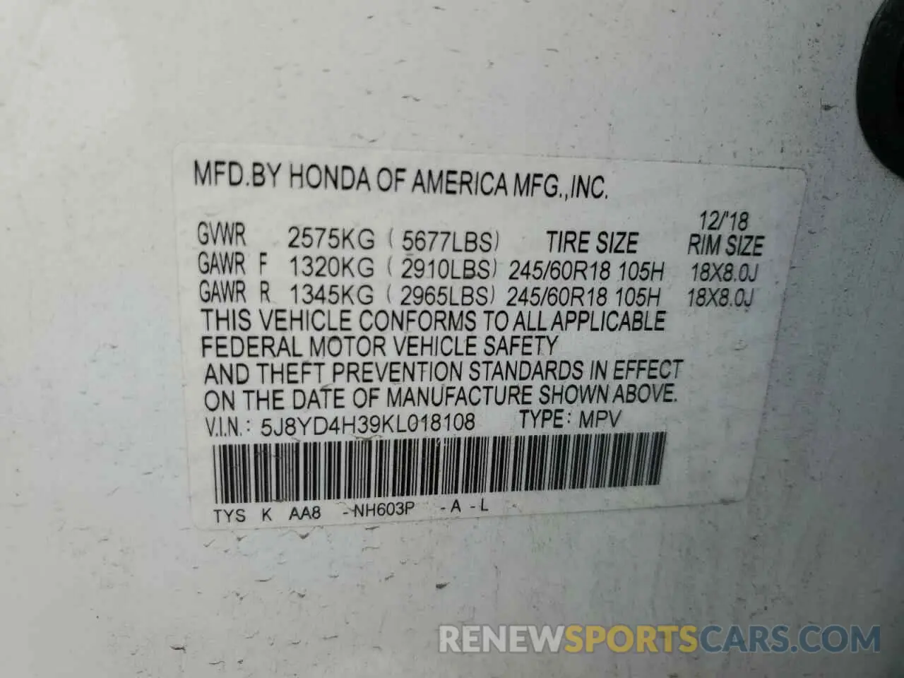 13 fotografías del automóvil dañado 5J8YD4H39KL018108 ACURA MDX 2019