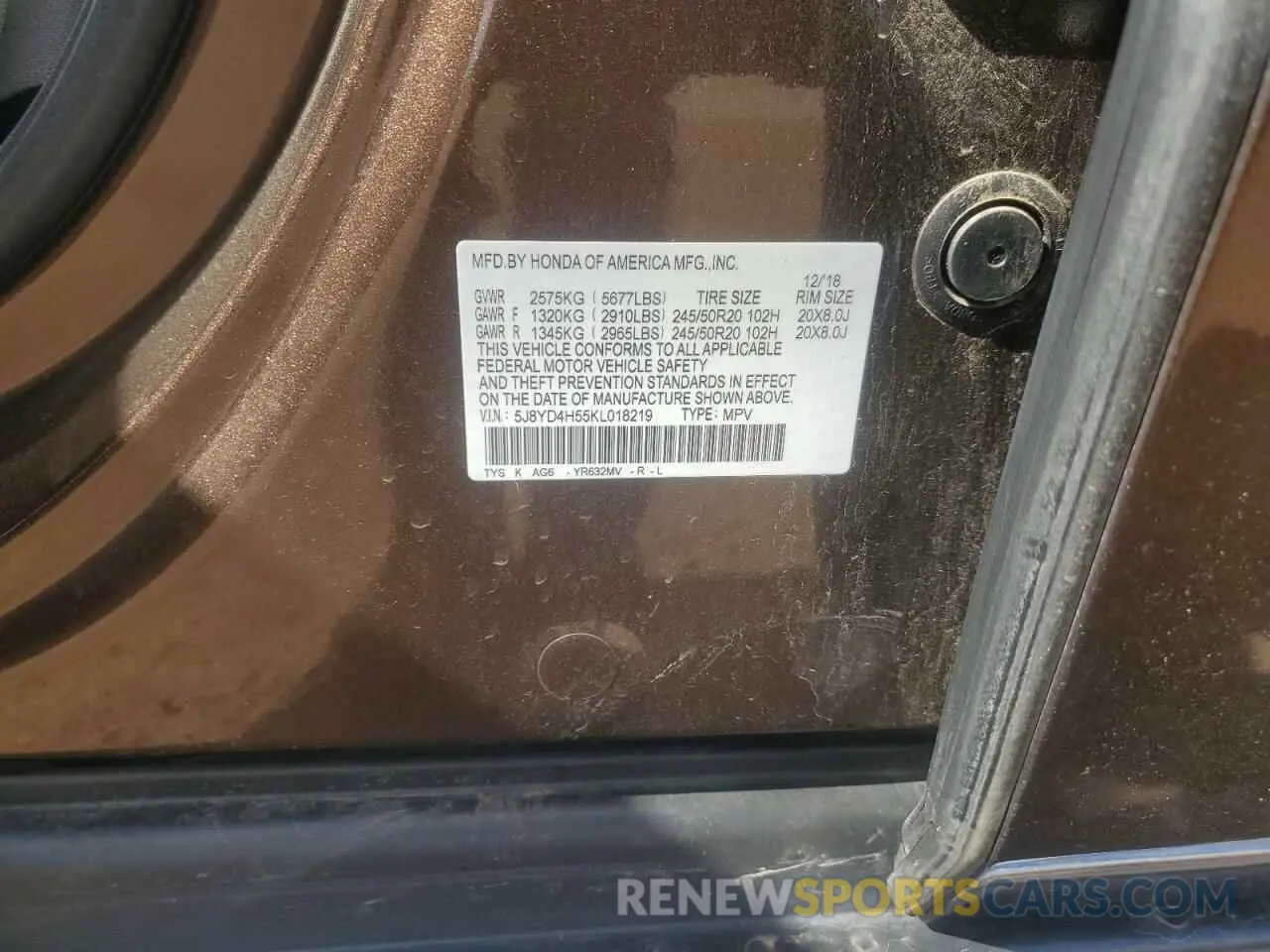 14 fotografías del automóvil dañado 5J8YD4H55KL018219 ACURA MDX 2019